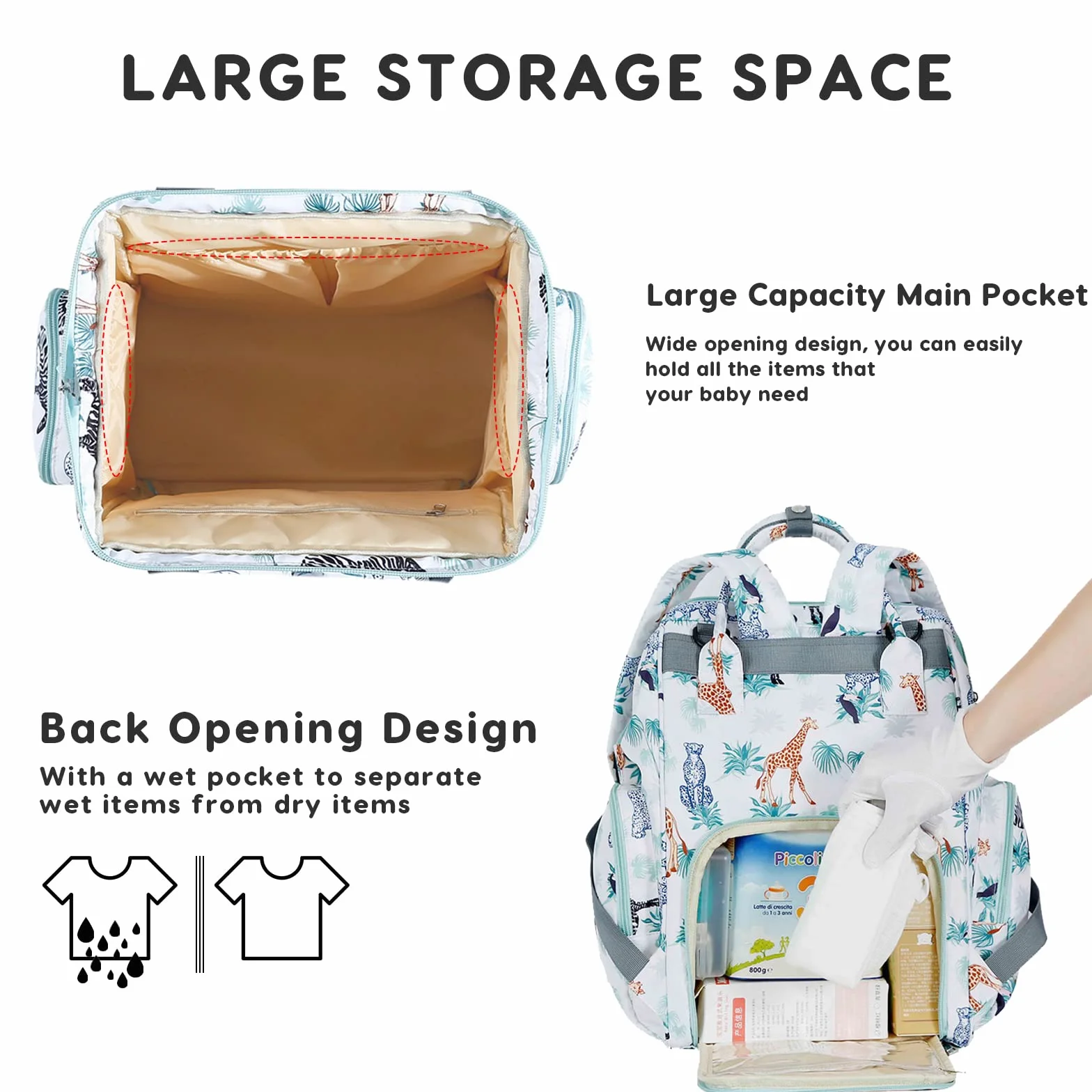 SONARIN Multifunzionale Impermeabile Zaino Fasciatoio,Grande Capacità Borsa per Pannolini Zaino Mamma Neonato Viaggio Borsa Fasciatoio con Fasciatoio & Ganci per Passeggino(Fiori)