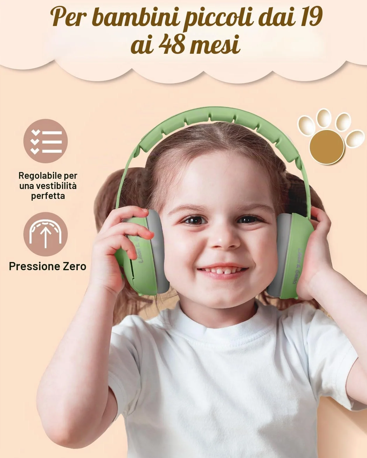 Lilian&Gema Casco Anti Rumore 2 in 1, Confortevole e Regolabile per Bambini fino a 48 Mesi, Ideale per Sonno e Attività
