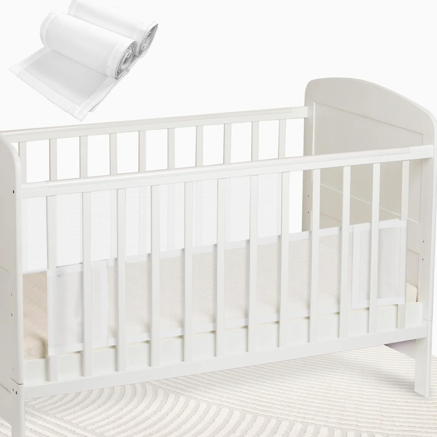 Set di 2 paracolpi traspiranti in rete per lettino, imbottiture per un sonno sicuro e confortevole, design regolabile, 32 x 22 cm, leggero e resistente, bianco