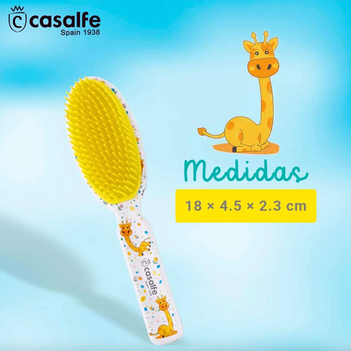 Spazzola per capelli per bambini dai 9 ai 17 mesi - con plettri morbidi e flessibili - ideale per pulire la crosta del latte senza dolore o disagio - senza BPA - con disegno di giraffe - Ecofriendly -