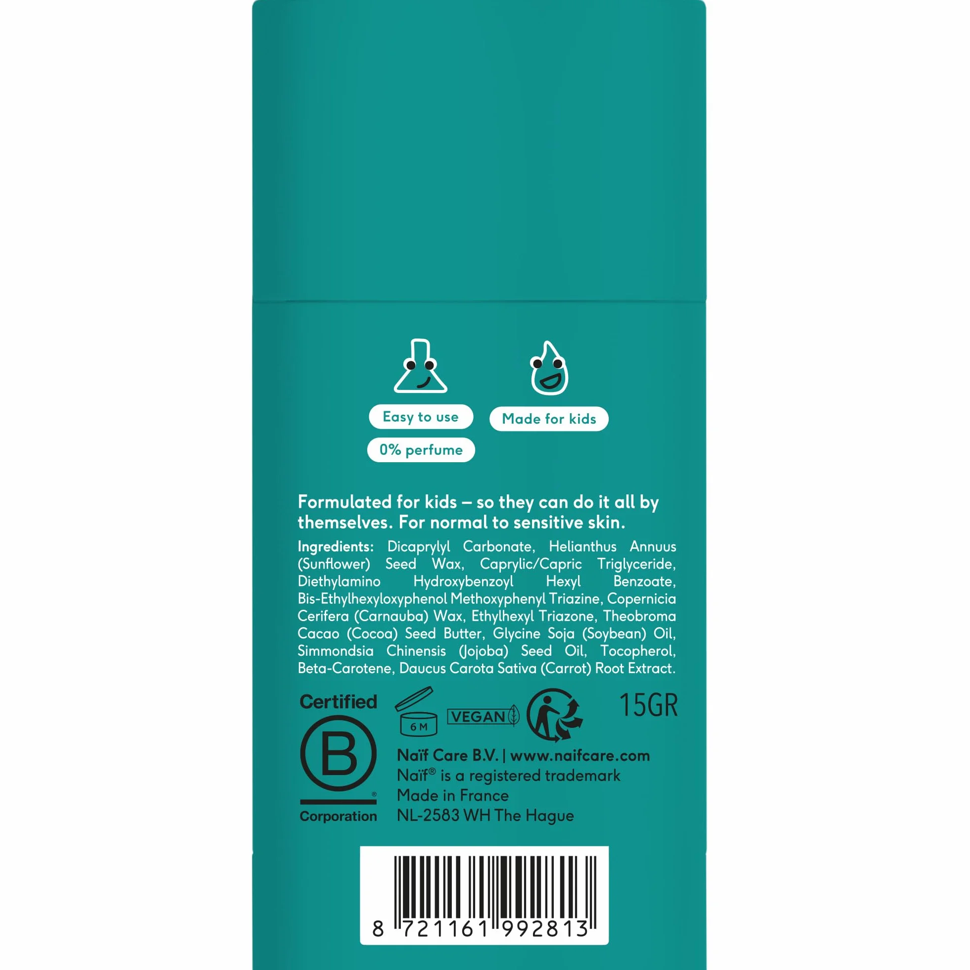 Naïf - Stick solare per bambini - SPF 50 - Dai 3 anni - Protezione UVA e UVB - Resistente all'acqua - Dermatologicamente testato - Senza microplastiche - Senza profumo – 15 g