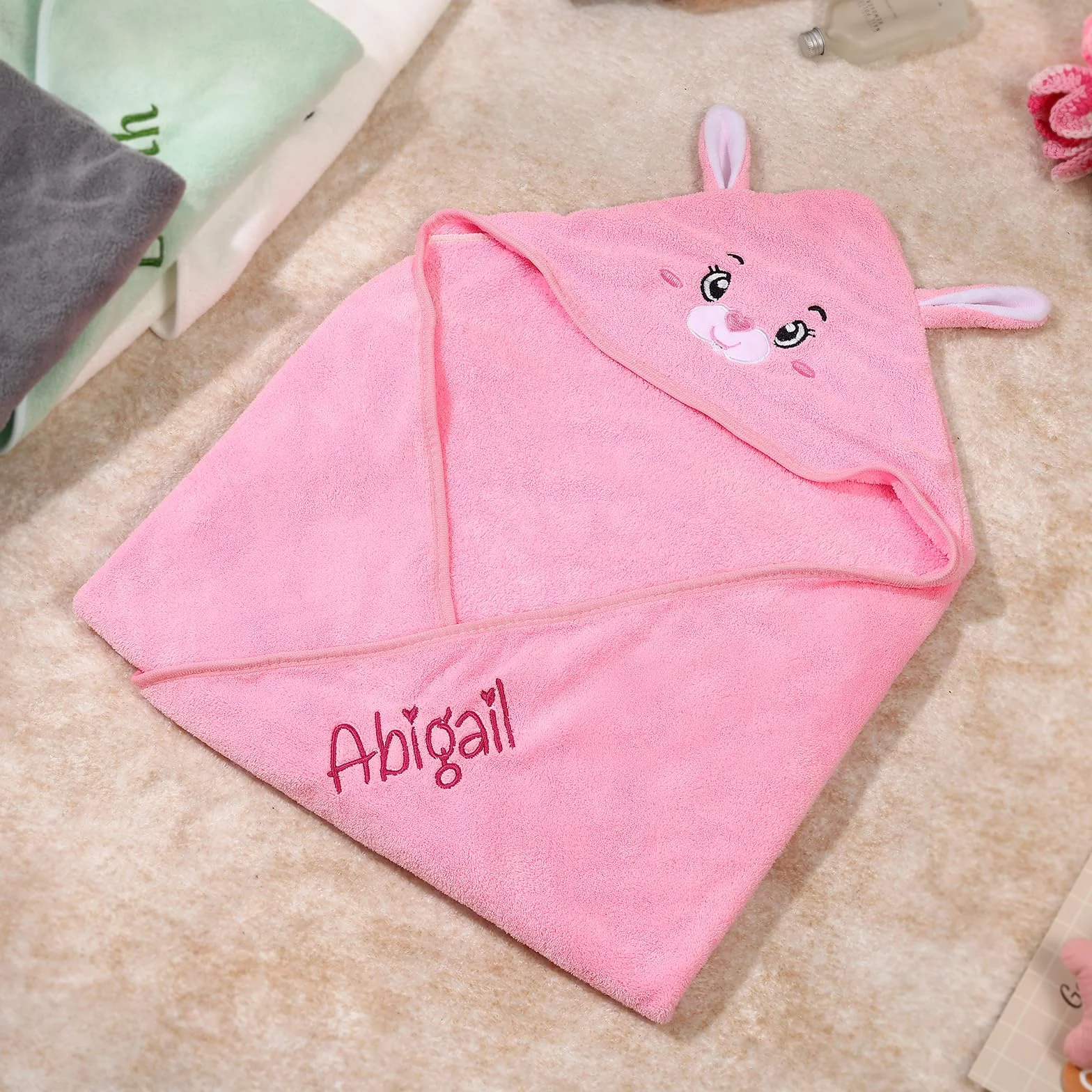 Accappatoio Neonato Personalizzato con Nome Asciugamano Neonato Bagnetto con Cappuccio Morbido e Confortevole per Bambina Regalo Neonata Femmina, Nascita Bimba (Rosa)