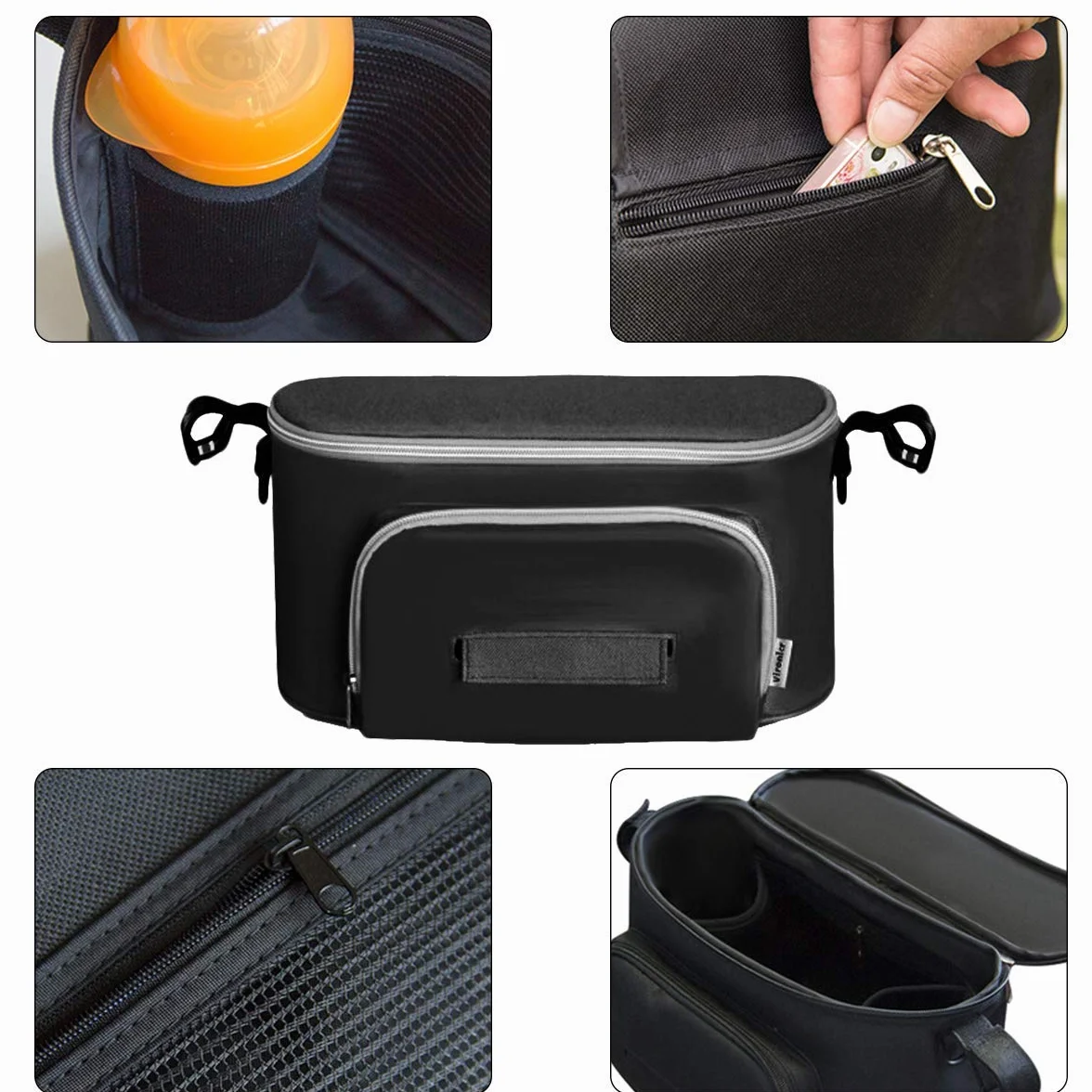 Borsa per Passeggino Universale Portaoggetti, Organizer per passeggino, Neonati Borsa Organizer, Borsa Passeggino Organizer con velcro, impermeabile, per Trasportare Biberon,Pannolini e Giocattoli
