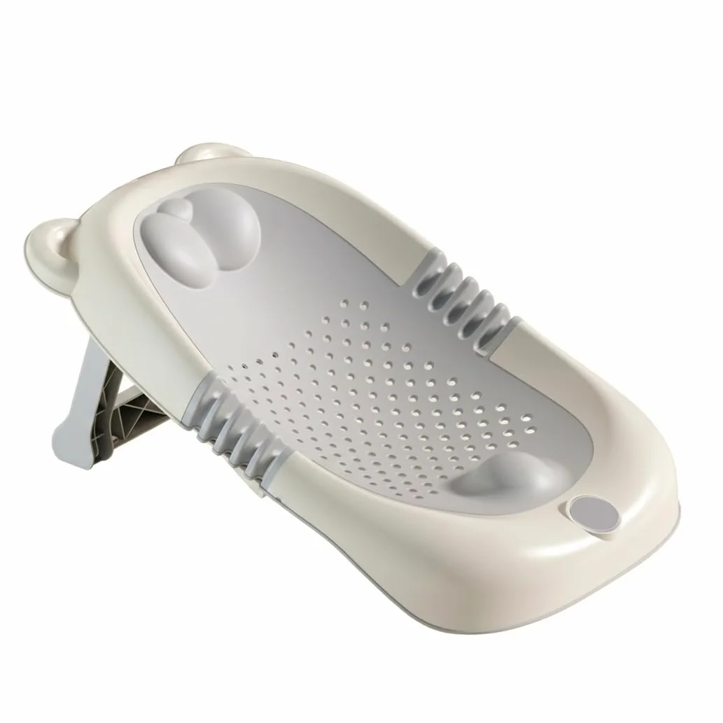Supporto per bagnetto, seggiolino da bagno pieghevole per neonati con orecchie da orso dei cartoni animati, supporto per vasca da bagno ergonomico traspirante, 51x33x20 cm, grigio