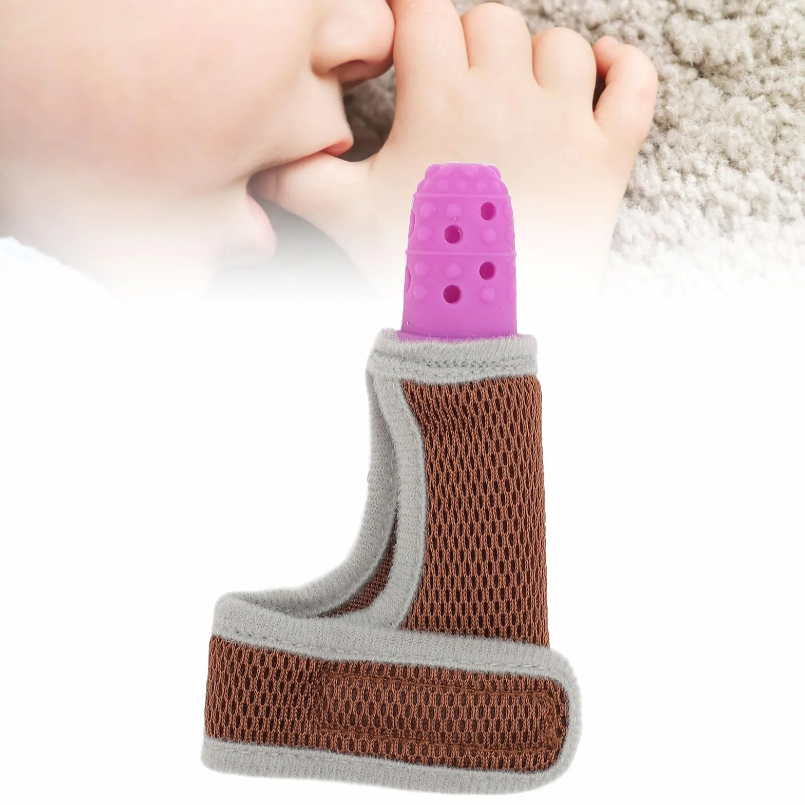 Dispositivo Per Succhiare il Pollice Per Bambini, Protezione Per le Dita in Silicone, Rete Traspirante, Trattamento Per Succhiare il Pollice Regolabile, 7M10Y, Blu, Con (PURPLE)