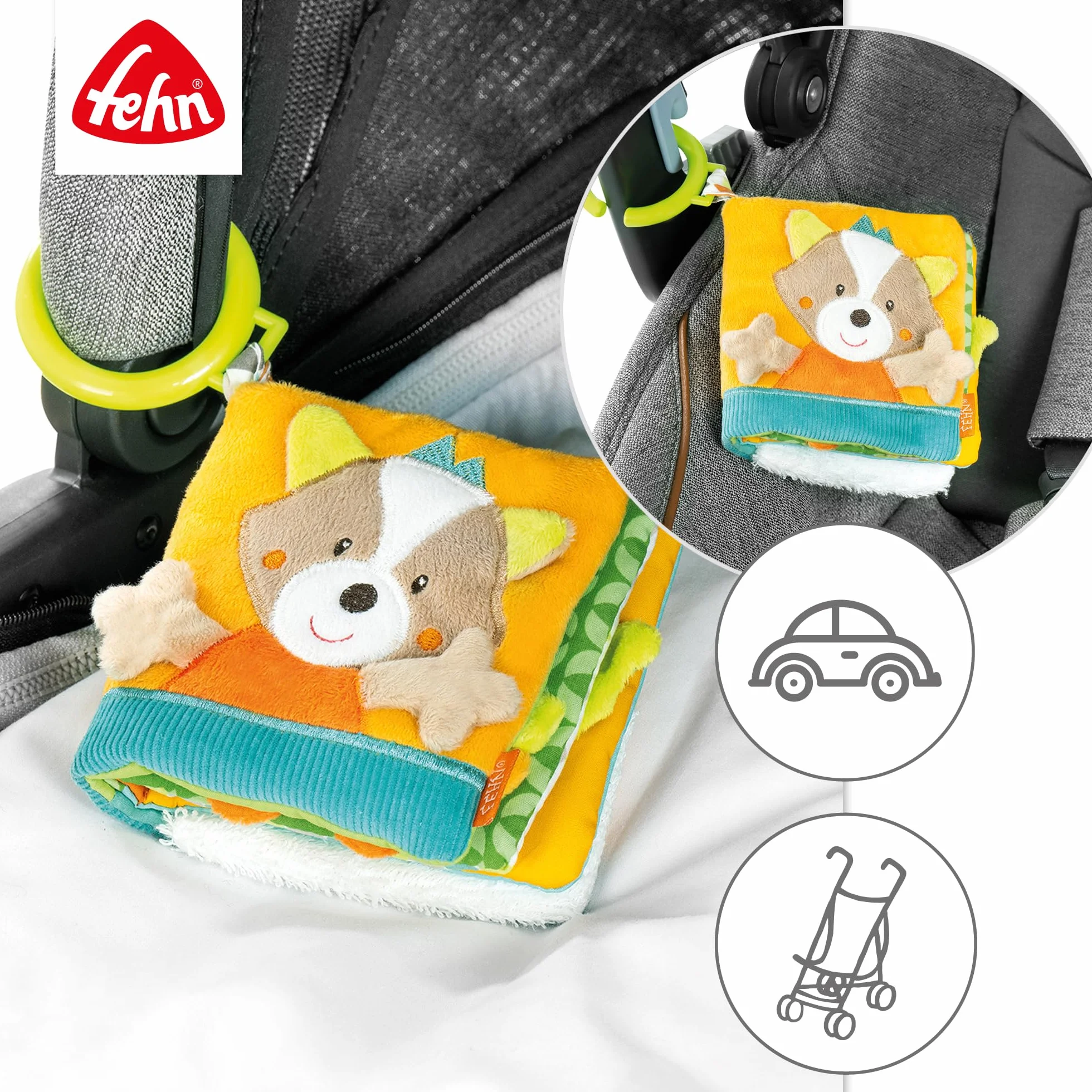 Fehn libro di stoffa volpe - Libro tattile con motivi animali - giocattolo da appendere al passeggino e al seggiolino auto - per neonati e bambini piccoli a partire da 0+ mesi