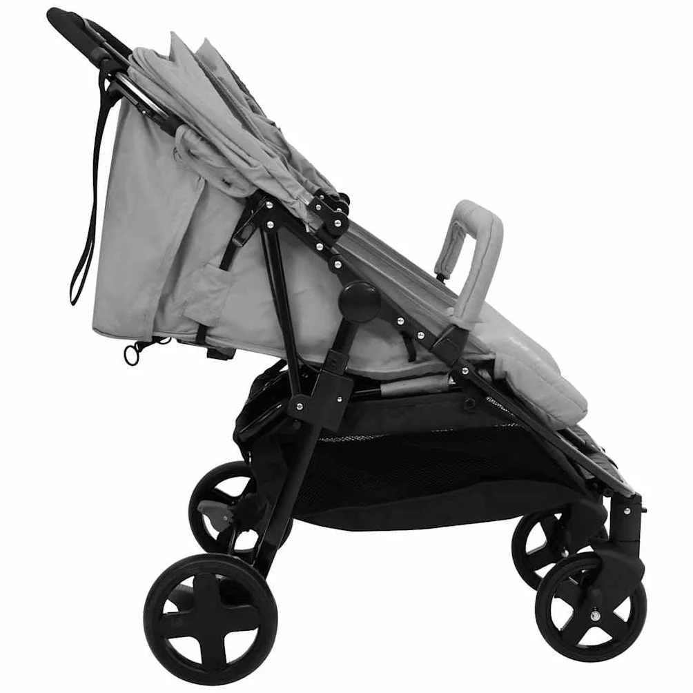 vidaXL Passeggino Gemellare Grigio Chiaro e Nero in Acciaio