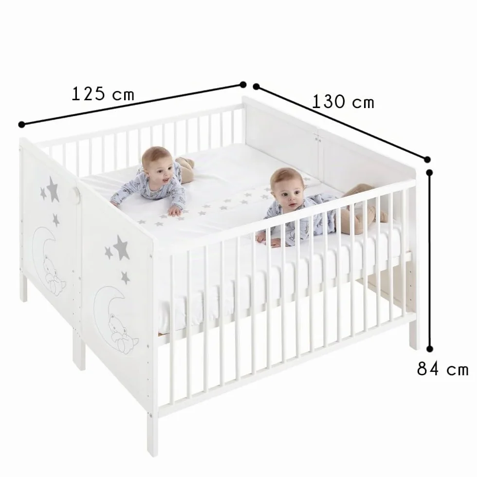 Culla gemellare + kit gemellare per dormire insieme. 240x120 bianco