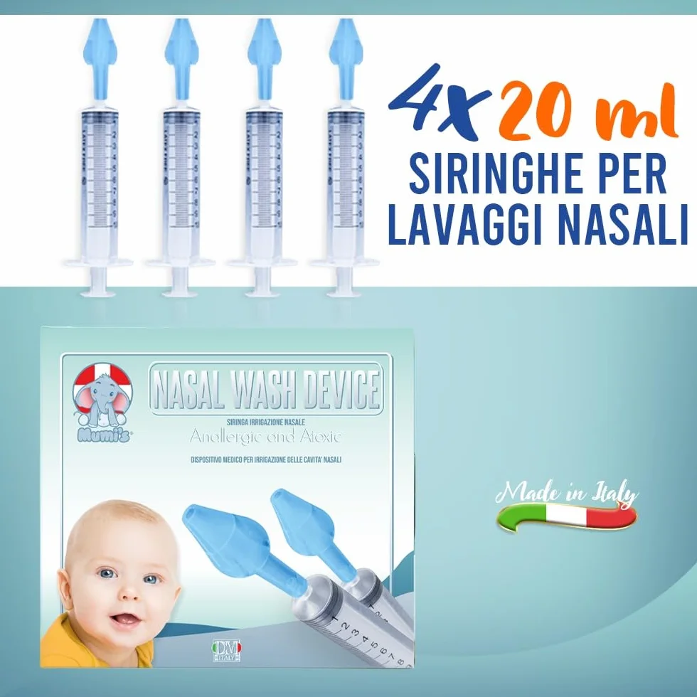 Mumi's 4 olive per lavaggi nasali 4 siringhe maxi 20ml per lavaggi nasali bambini e adulti dispositivo medico CE (4 siringhe 4 olive)