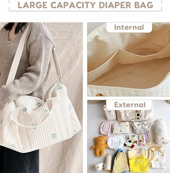 Generisch Embroidery Baby Changing Bag, elegante borsa da viaggio in cotone, grande capacità, borsa da viaggio, borsa per la mamma, borsa per la mamma, borsa portatile leggera, borsa per la mamma con