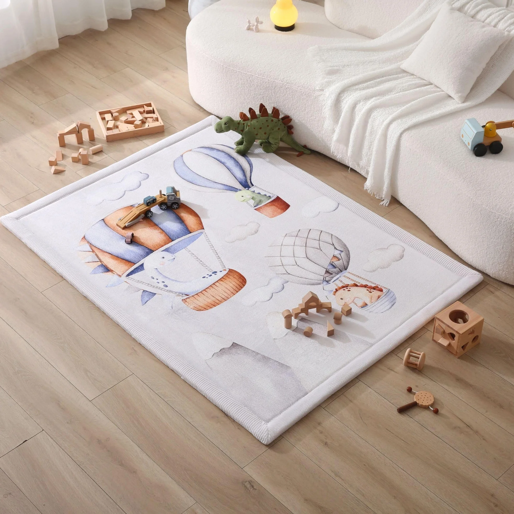 Hakuna Matte Tappetino per bambini, 170 x 120 x 2,5 cm, palloncini di dinosauro, tappetino per bambini, con memory foam, coperta da gioco antiscivolo, Tatami Bebe, pavimenti per bambini | Coral Velvet - Tappeto in schiuma ad alta densità, per gattonare, g