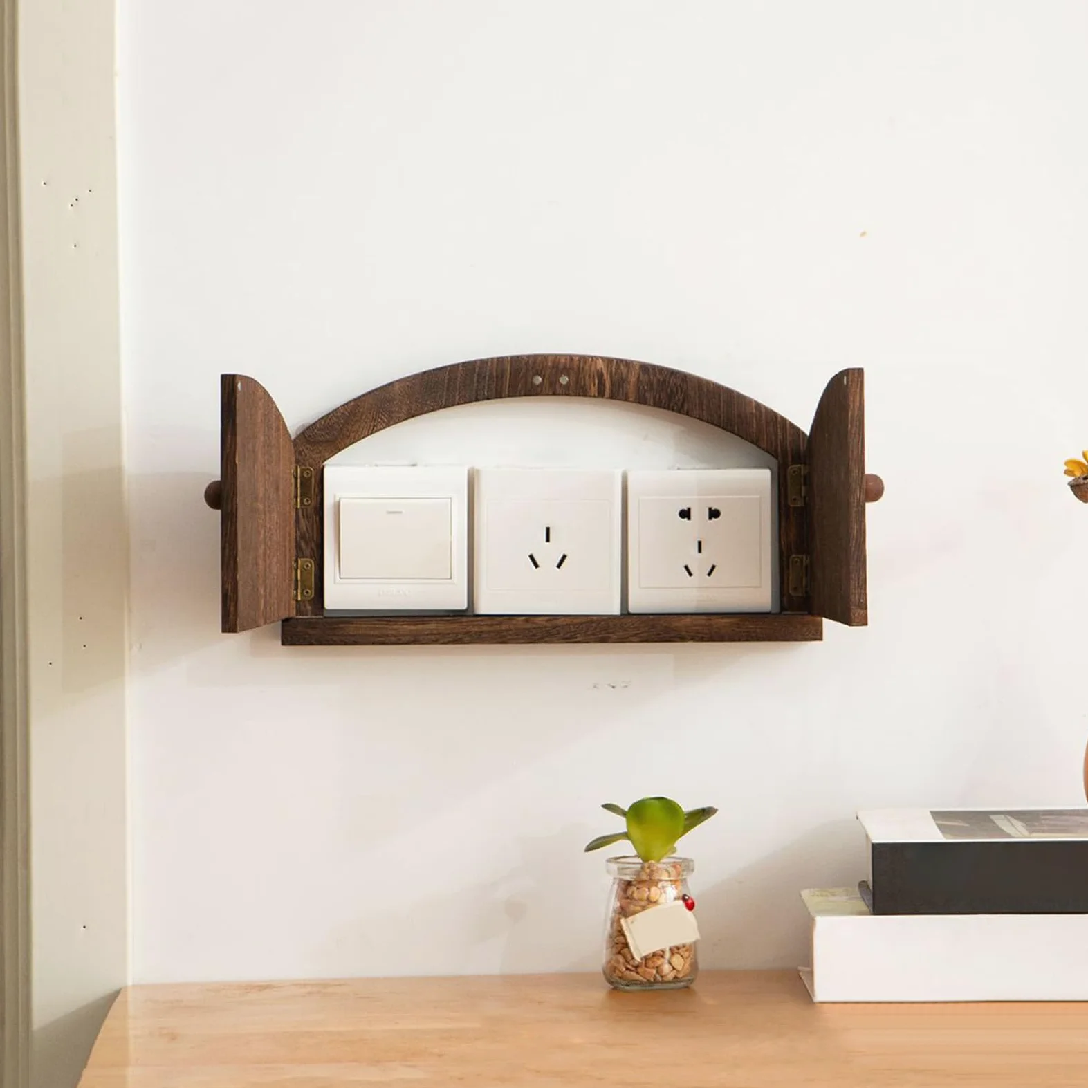 Placche copripresa elettriche Decorativo in Legno Rustico Senza Forature | Scatola Salva Bambini e Antiurto per Interni Casa Camera Bagno Ufficio Scuola Animali Domestici