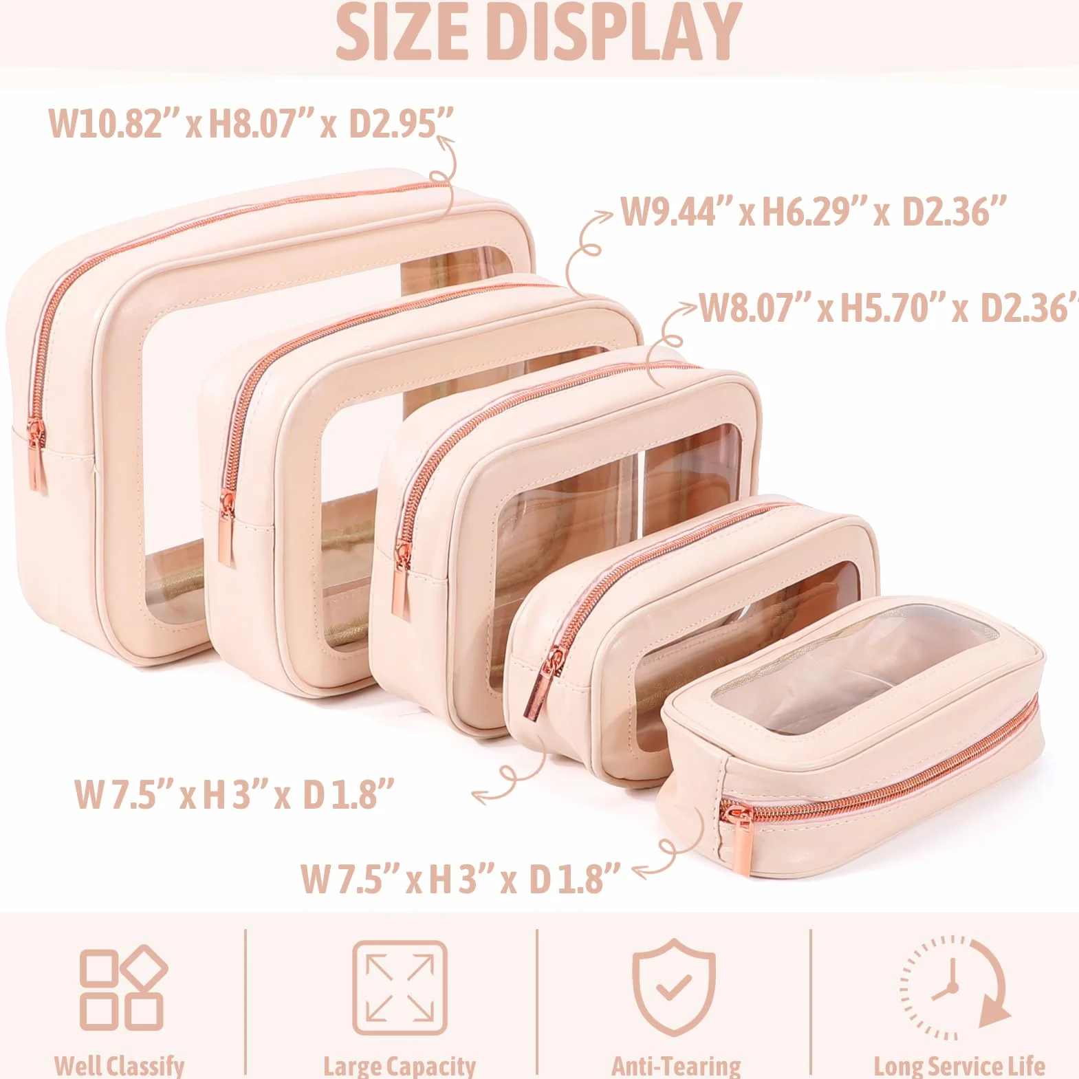 Set di 5 borse organizer per pannolini, approvate dalla TSA, in poliuretano termoplastico trasparente, impermeabile, per donne e bambini