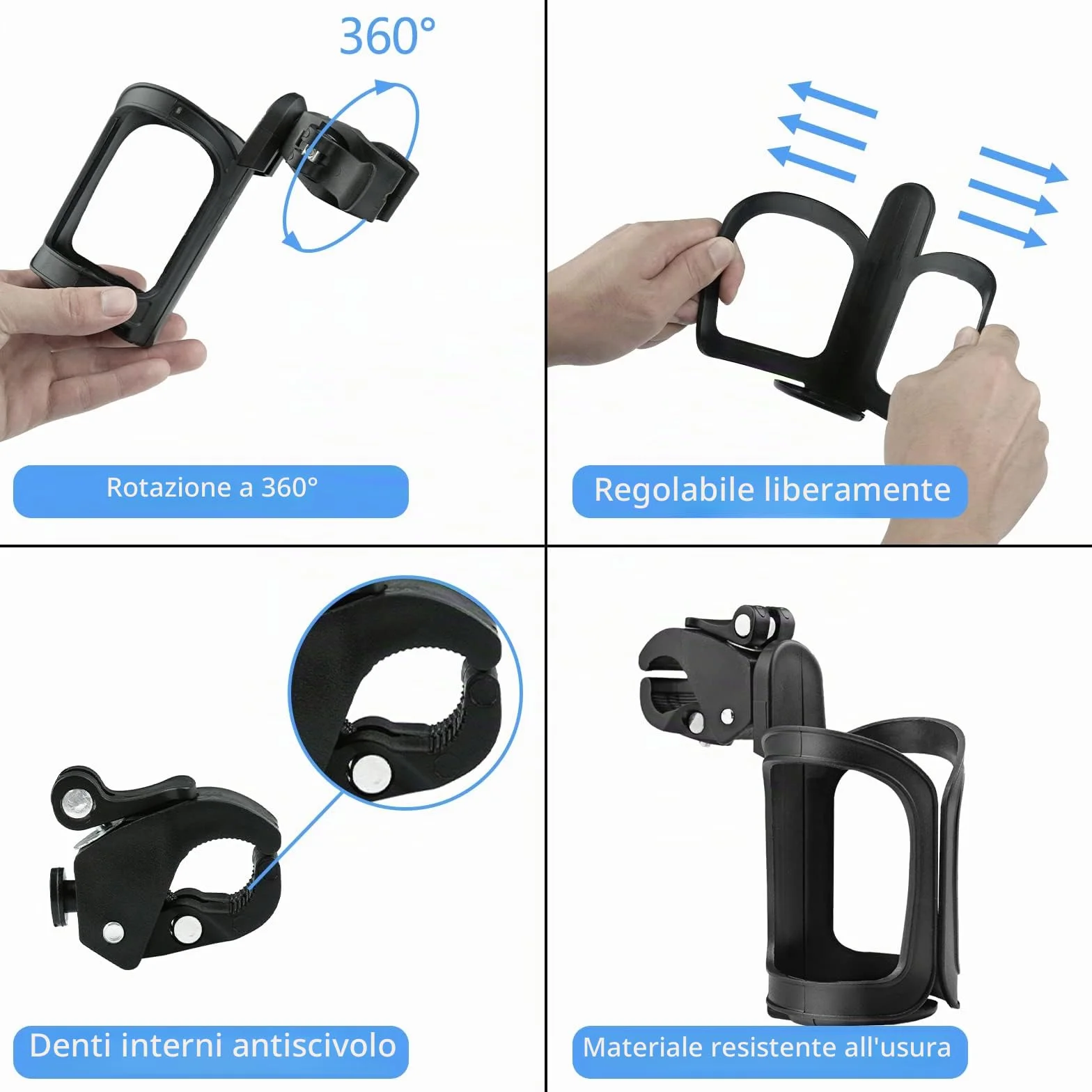 Gvolatee 2 Pcs Portabicchieri per Passeggino Universale, Regolabile Rotante a 360 Portabibite, Porta Borraccia Bici, Porta Biberon Sedia a Rotelle, per Bicicletta, Trolley, Mountain Bike (Nero)