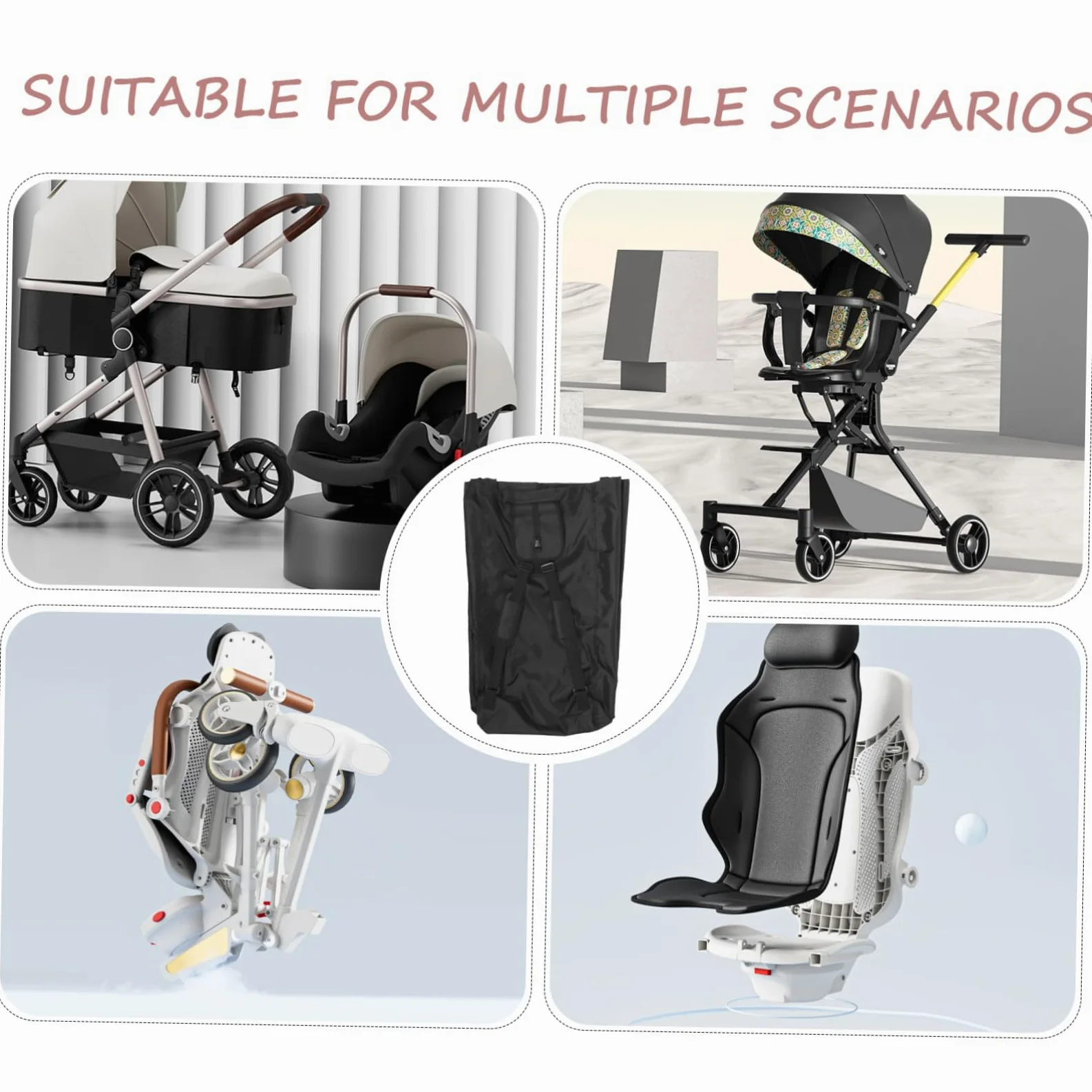 UPKOCH Borsa Portaoggetti per Passeggino Organizer da Viaggio Tasche Multiple Spallacci Regolabili e Tasca Laterale per Borraccia o Ombrello