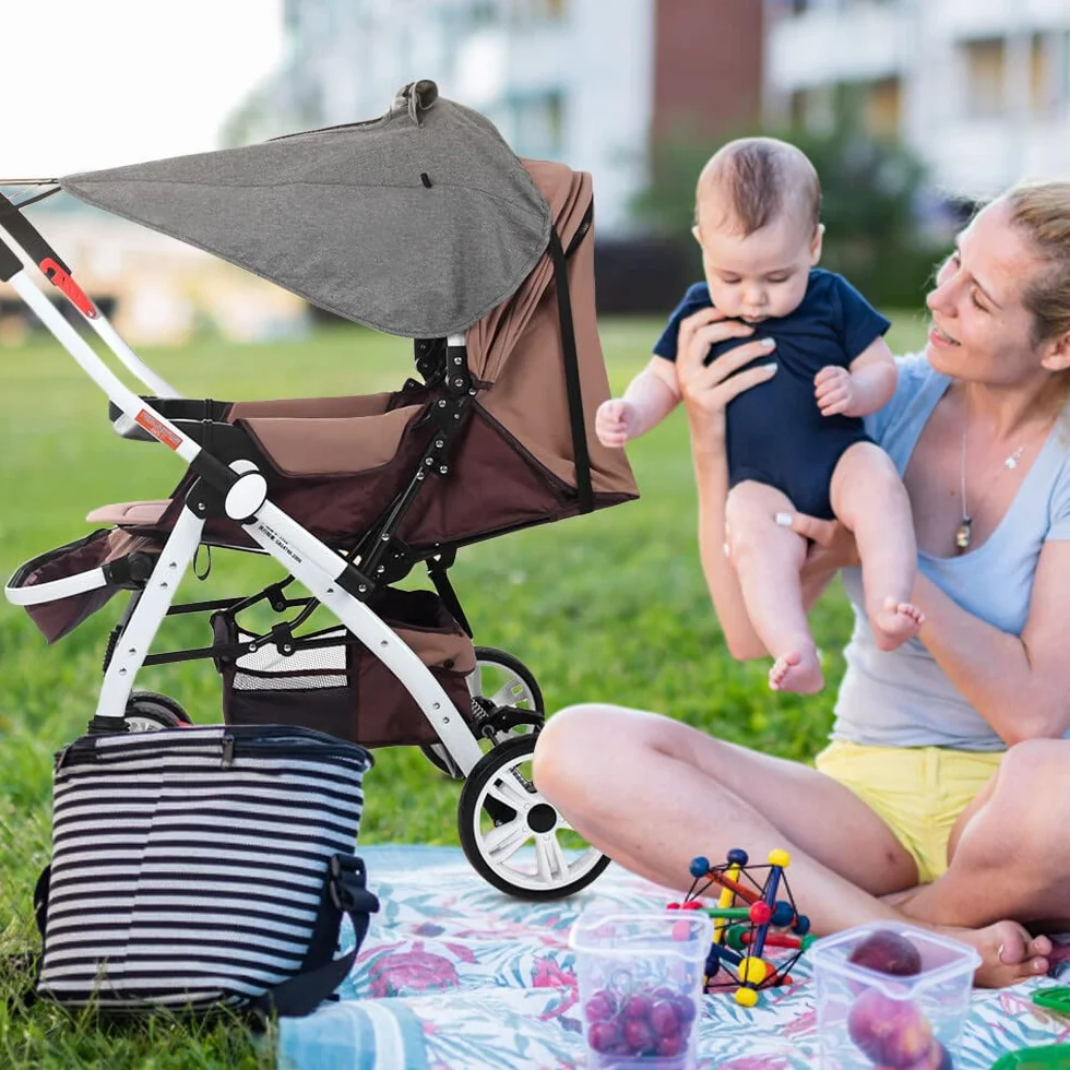 parasole passeggino universale con protezione UV 50+ e impermeabile, parasole ovetto universale - ombrellino parasole passeggino con finestrella e alette parasole, grigio