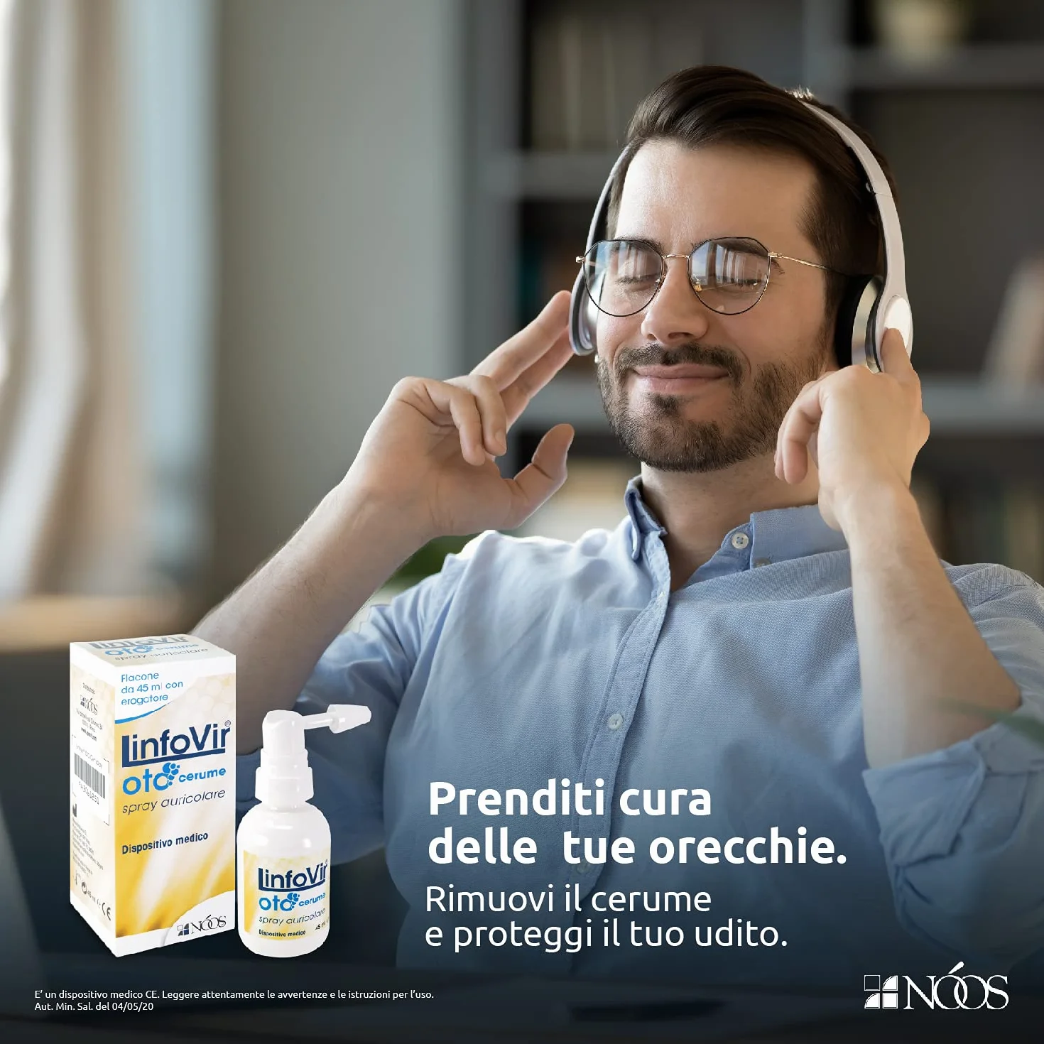 NÓOS Linfovir Oto Cerume Spray Pulizia Orecchie Adulti e Bambini 45ml, Spray Auricolare con Perossido di Idrogeno Senza Oli, Rimuovi Cerume Orecchie, Formula per Rimuovere Tappi e Grumi