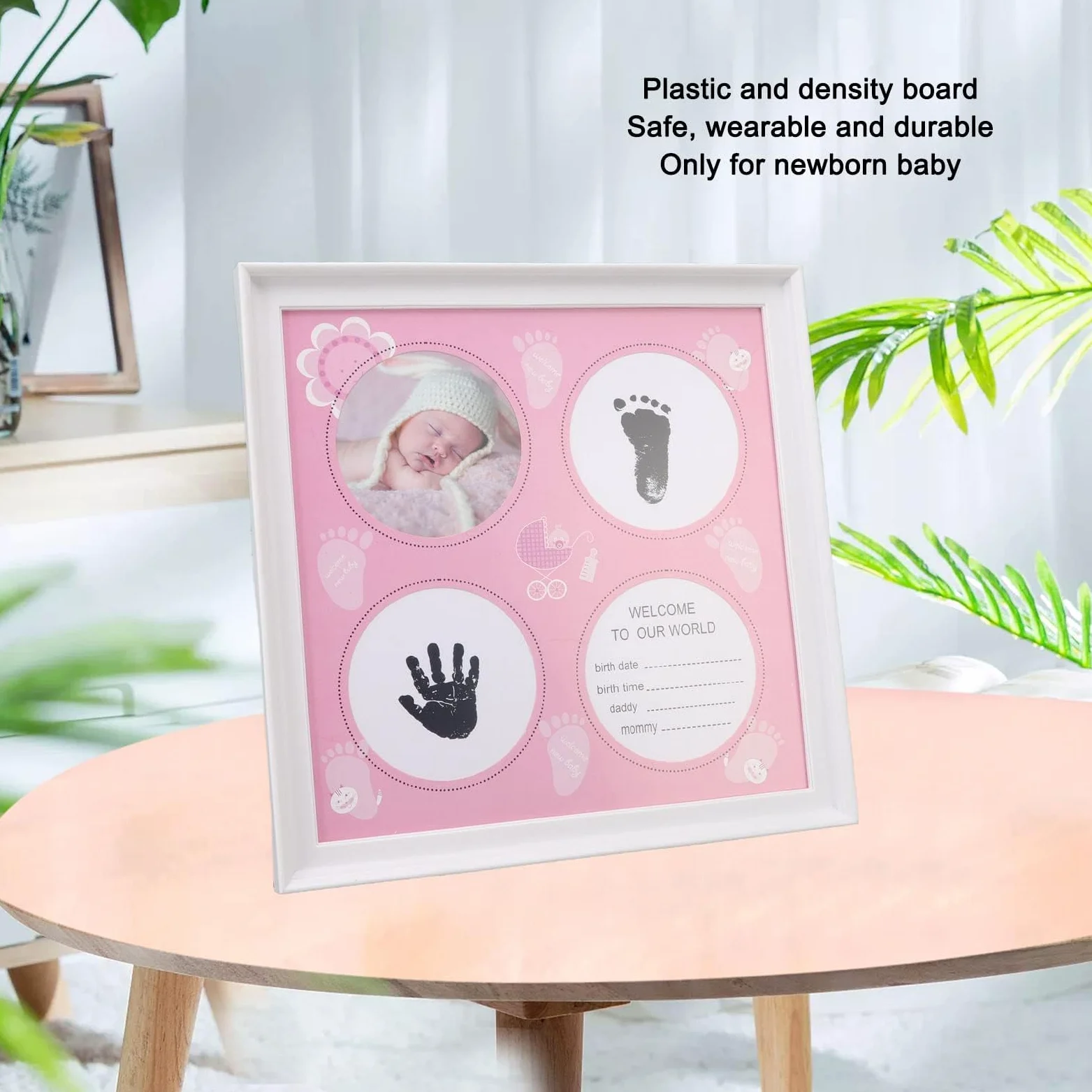 Kit per impronte di piedi del bambino, cornice in plastica per foto e impronte dei piedi del bambino (rosa)