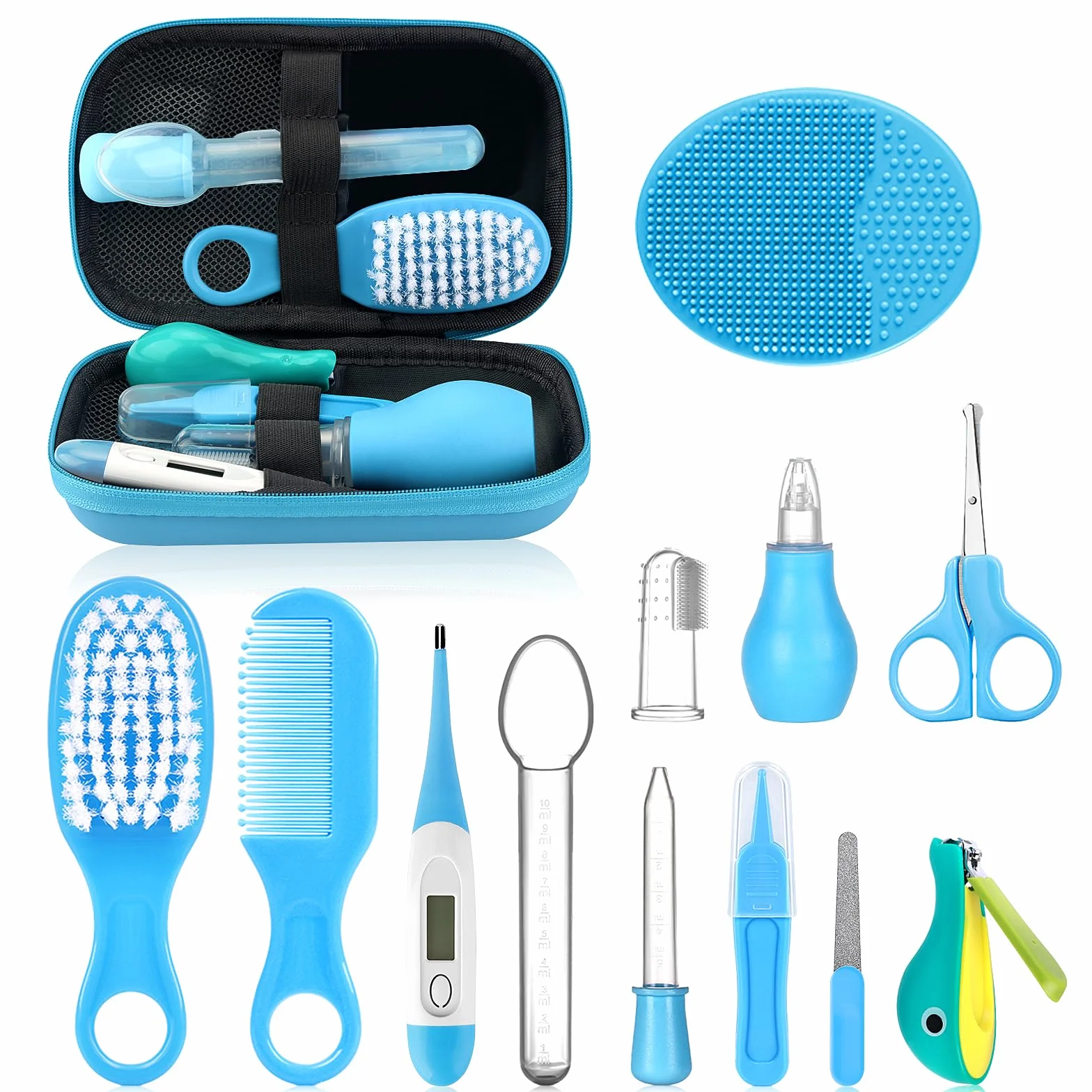 Baby Healthcare and Grooming Kit, set portatile per la cura della sicurezza del bambino, kit essenziale per neonati (blu 13 in 1)