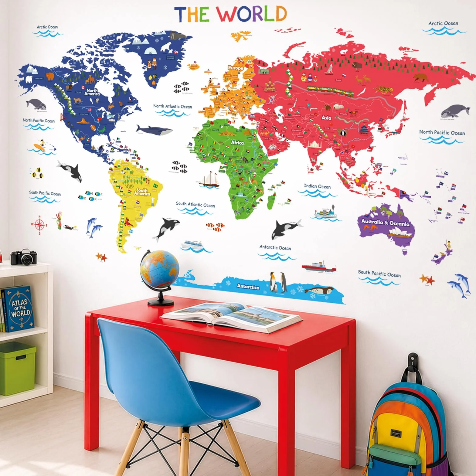 DECOWALL Mappa del Mondo Adesivo da Parete – Adesivo Removibile per Bambini, Decorazione Educativa per Camera da Letto, Stanza dei Bambini e Soggiorno (SG2-115)