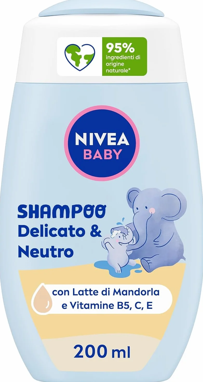 NIVEA BABY Shampoo Delicato & Neutro 200ml, Shampoo bambini per una detersione delicata, Formula per neonati con protezione no lacrime e senza solfati per capelli morbidi e senza nodi