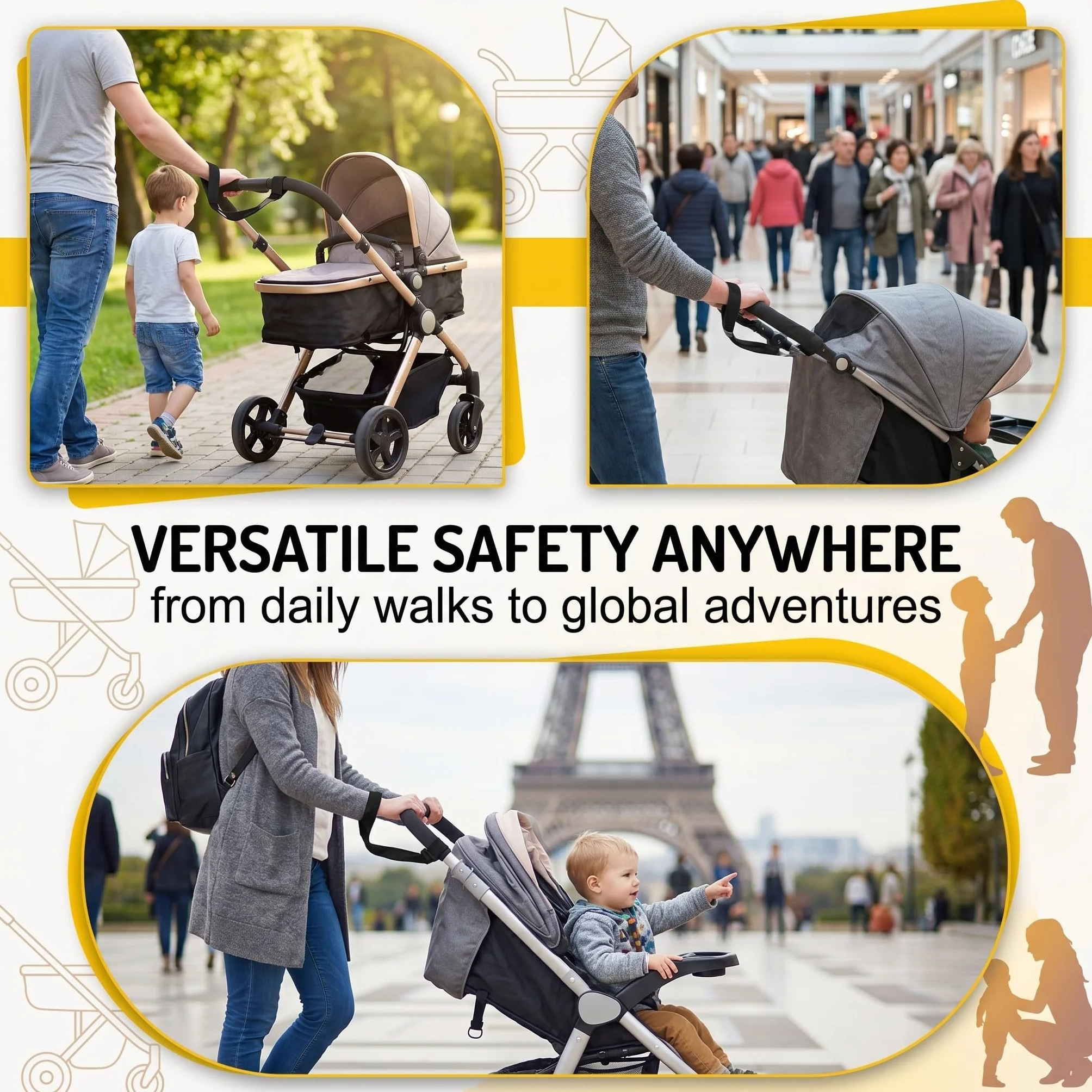 2 Pezzi Passeggino Imbracature Da Polso Passeggino Regolabile Passeggino Cinghie Passeggino Passeggino Passeggino Cintura Gancio Per Passeggino Per Sicurezza Anti-Skid Bambini (Nero)