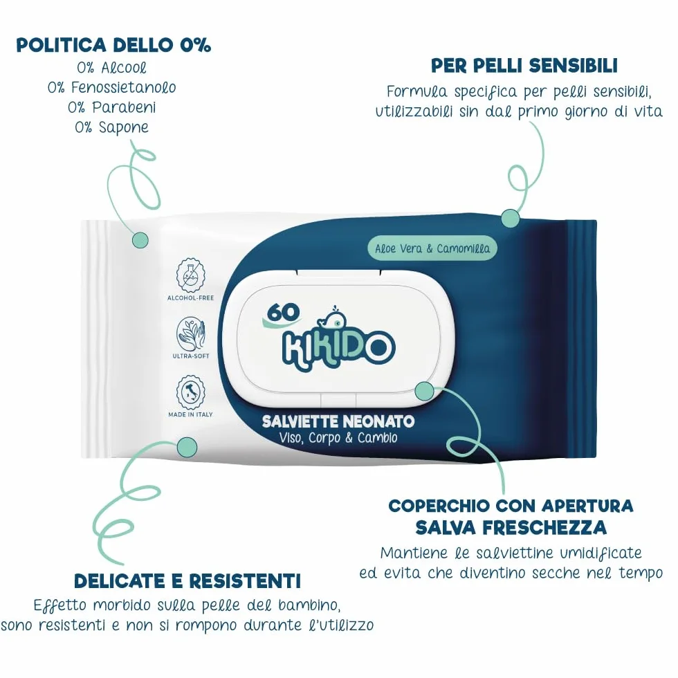 Kikido Cofanetto Nascita - Set Bagnetto Neonato con 3 Salviette, Shampoo, Detergente Intimo e Bagnoschiuma Bambini 2 in 1 - Kit Neonato Igiene Nascita per Pelli Sensibili - Regalo Lista Nascita