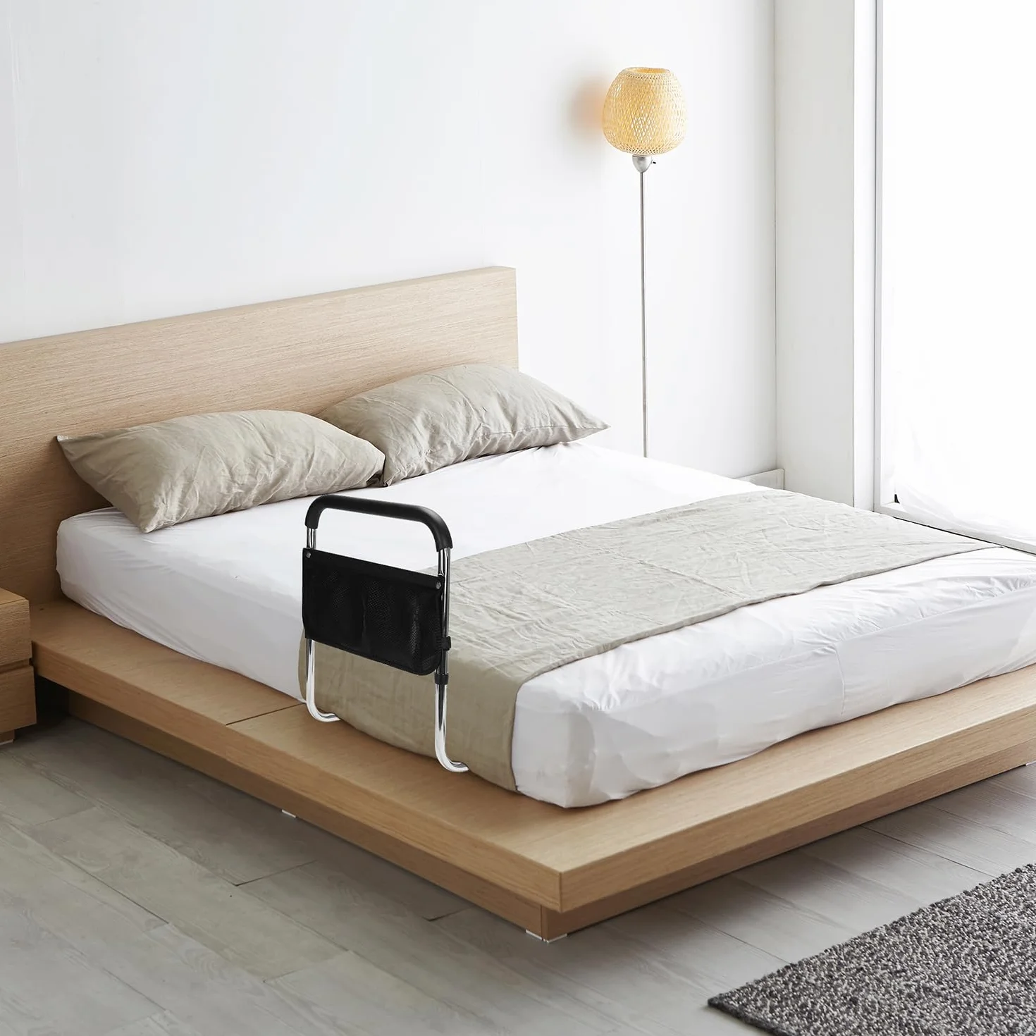 supregear Sponde Letto Anziani, Sbarra Letto Lega di Alluminio Portatile Barriera Letto Regolabili in Altezza per Anziani e Disabili Gravidanza con Stoccaggio Sacchetto e Fissaggio Cinghia