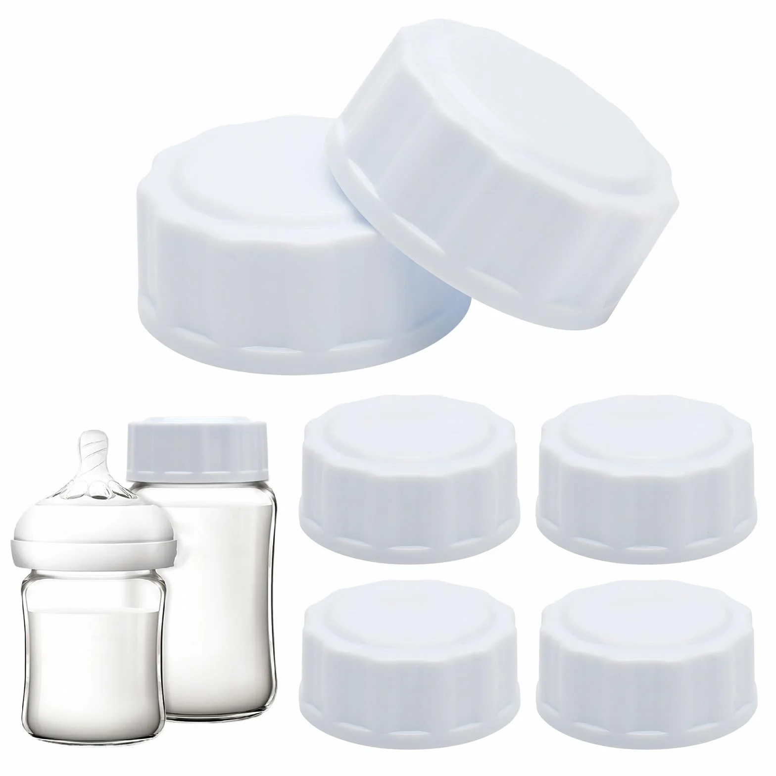 6 Chiusure per Biberon Avent, Tappo di Ricambio Compatibile con Bottiglie a Collo Largo, Materiale PP, Colore Bianco