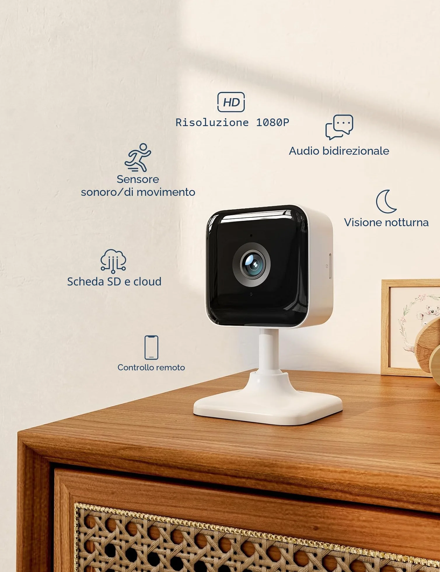 GNCC Baby Monitor Video e Audio, 1080P Telecamera Wi-Fi Bambini e Neonato con APP, Rilevamento del movimento sonor, Audio bidirezionale, Visione notturna a infrarossi, Compatibile con Alexa, GC2