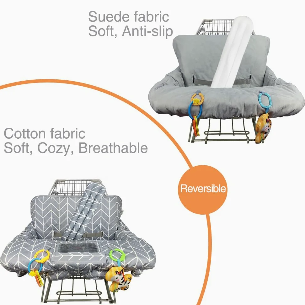 ICOPUCA Copertura per carrello della spesa 2 in 1, copertura per seggiolone, imbottita, per bambini, con 2,5 cm di spessore, rimovibile, reversibile, colore grigio