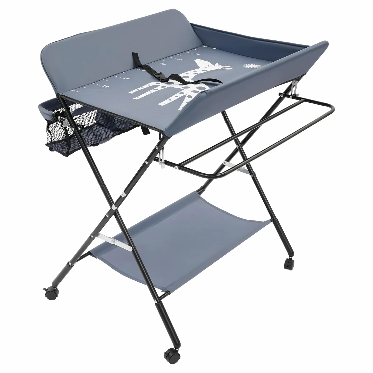 Fasciatoio regolabile in altezza, pieghevole con spazio di archiviazione, fasciatoio portatile, Oxford traspirante, cintura di sicurezza, 80 x 63 x 96 cm, grigio, 25 kg, piccolo bagno, viaggio, 12 cm