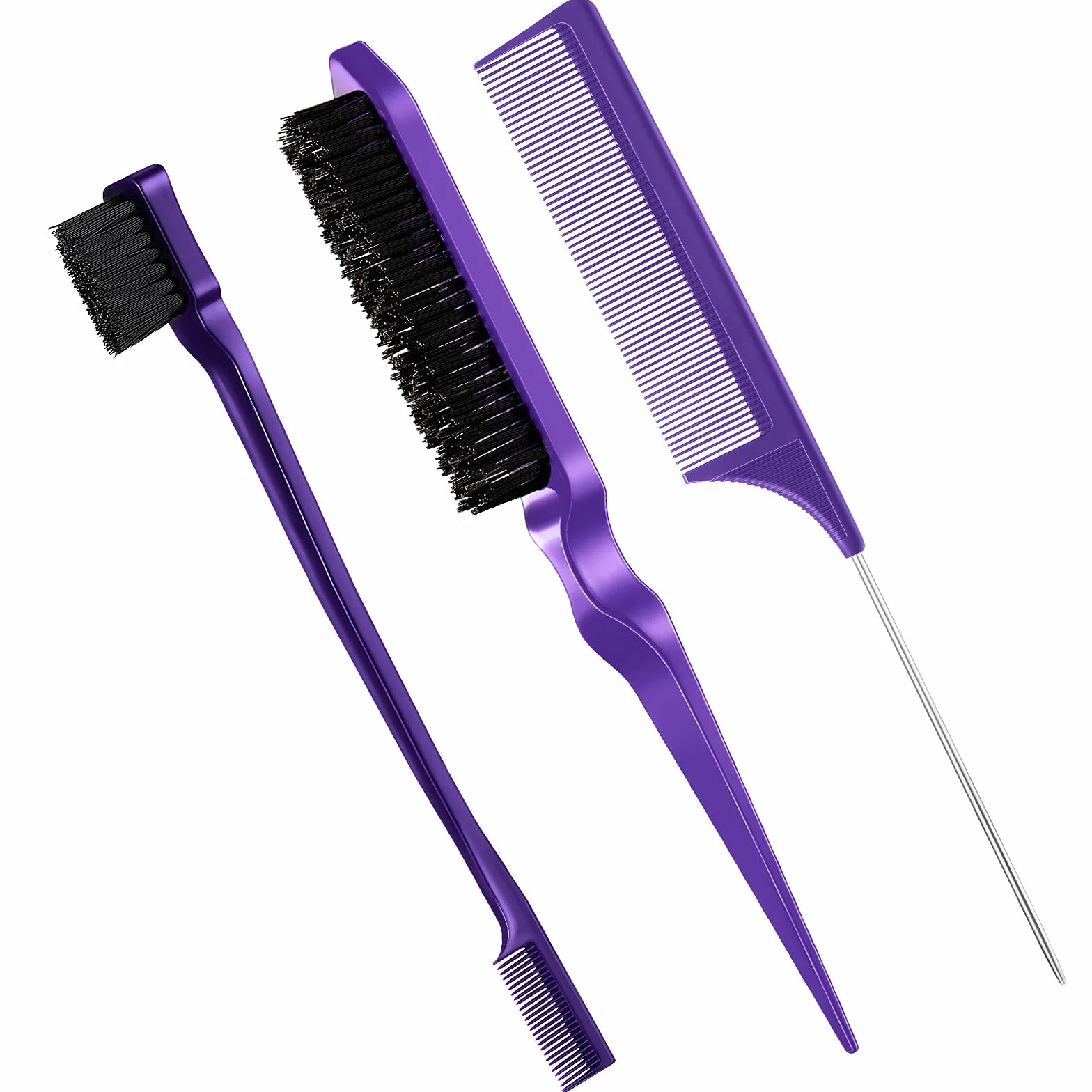 Set di 3 Pennelli Stuzzicanti Spazzola per Bordi e Pettine Spazzola per Capelli con Setole Pettine Stuzzicante Pettini a Coda di Topo per Donna (Viola)