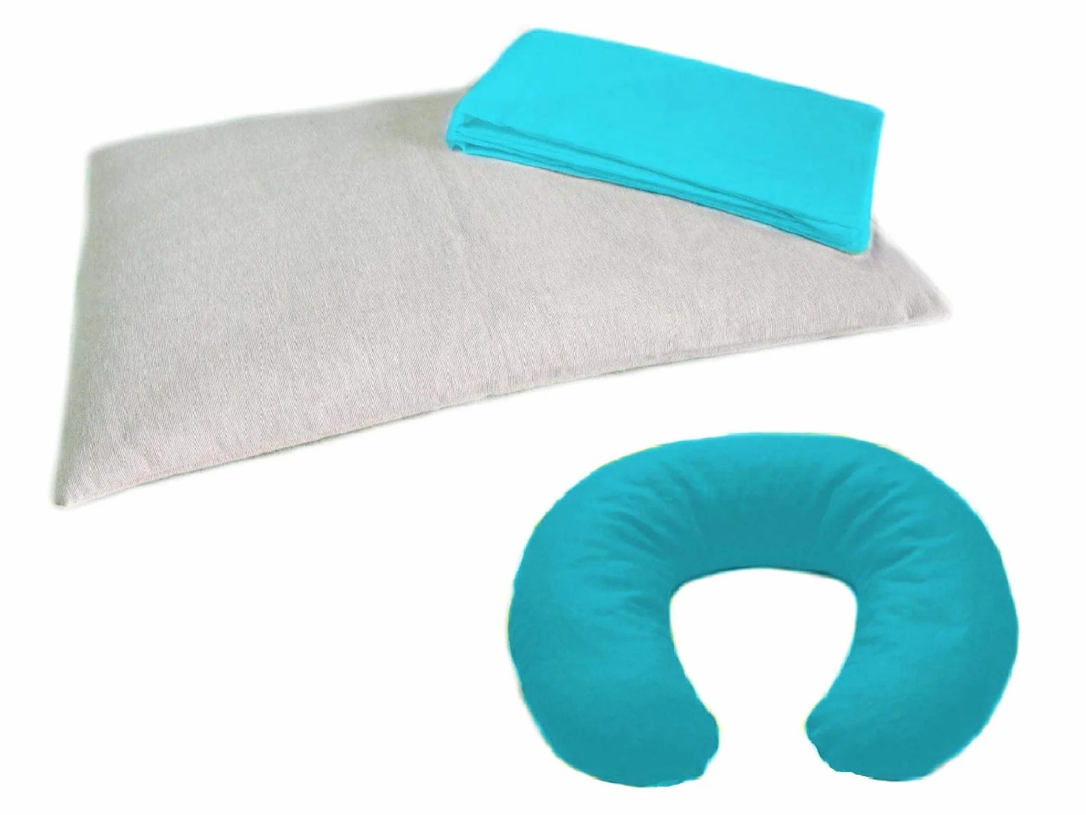 SET BIMBO in PULA DI FARRO -Azzurro- Guanciale per Lettino o Culla Neonato con Federa Lavabile e Cuscino per Collo Bambino, Poggiatesta Baby da Viaggio, Ideale per Passeggino o Automobile