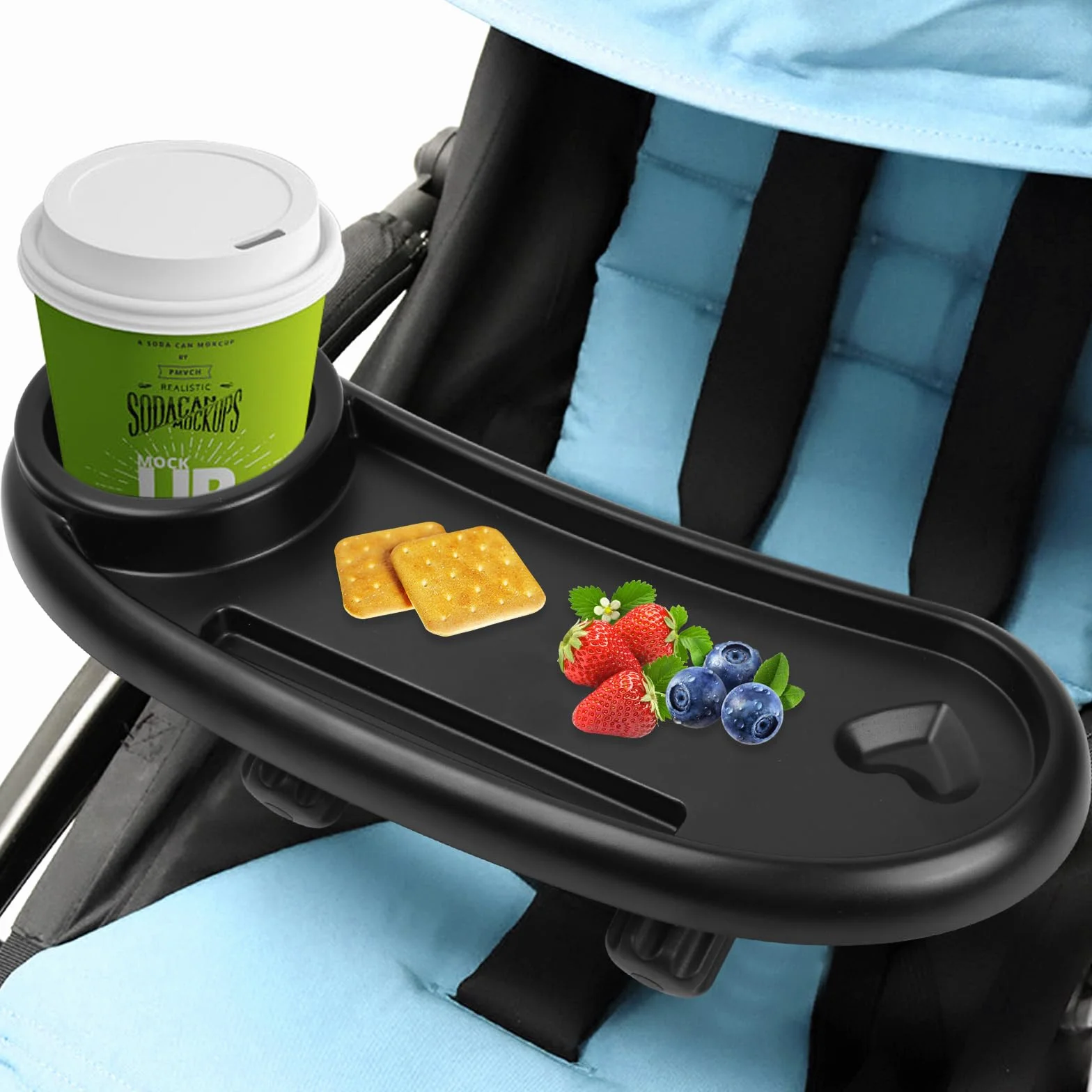 Volumoon Vassoio Snack per Passeggino, Portabevande Rimovibile 3 in 1, Qualità Robusta con 2 Clip Regolabili, Vassoio Regolabile, Universale Vassoio Snack per la Maggior Passeggini