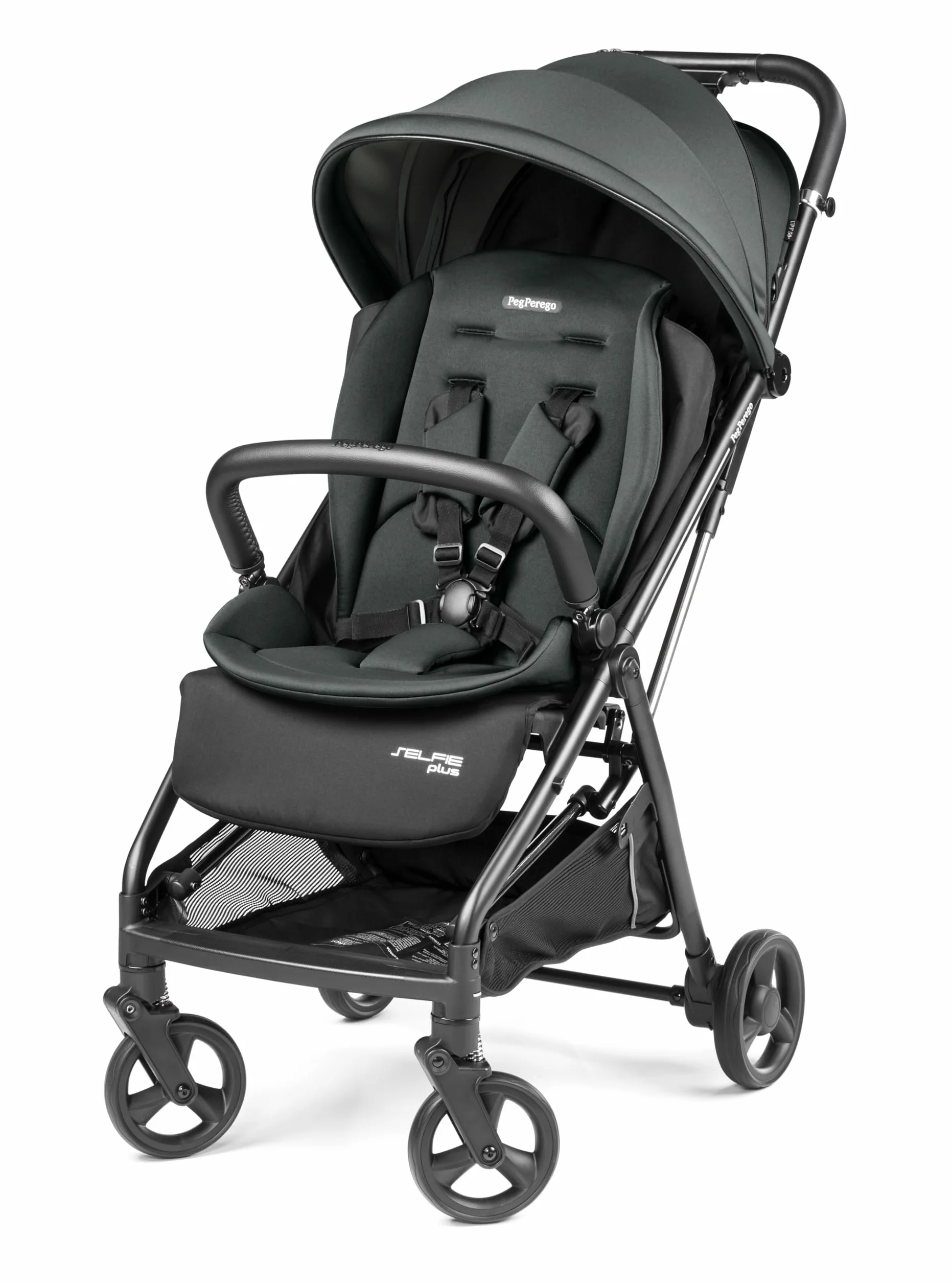 PEG Selfie Plus Passeggino Leggero Compatto, Chiusura Automatica, Dalla Nascita Fino A 22 Kg, Doppio Rivestimento, Capottina UPF 50+, Cestello Portaoggetti, Metal
