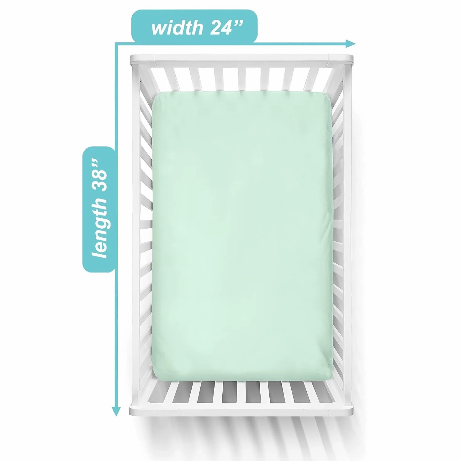 American Baby Company Confezione da 2 lenzuola con angoli in 100% cotone naturale per mini culla, 96,5 x 61 cm, morbide e traspiranti, adatte a materassi Pack N Play, menta, per ragazzi e ragazze