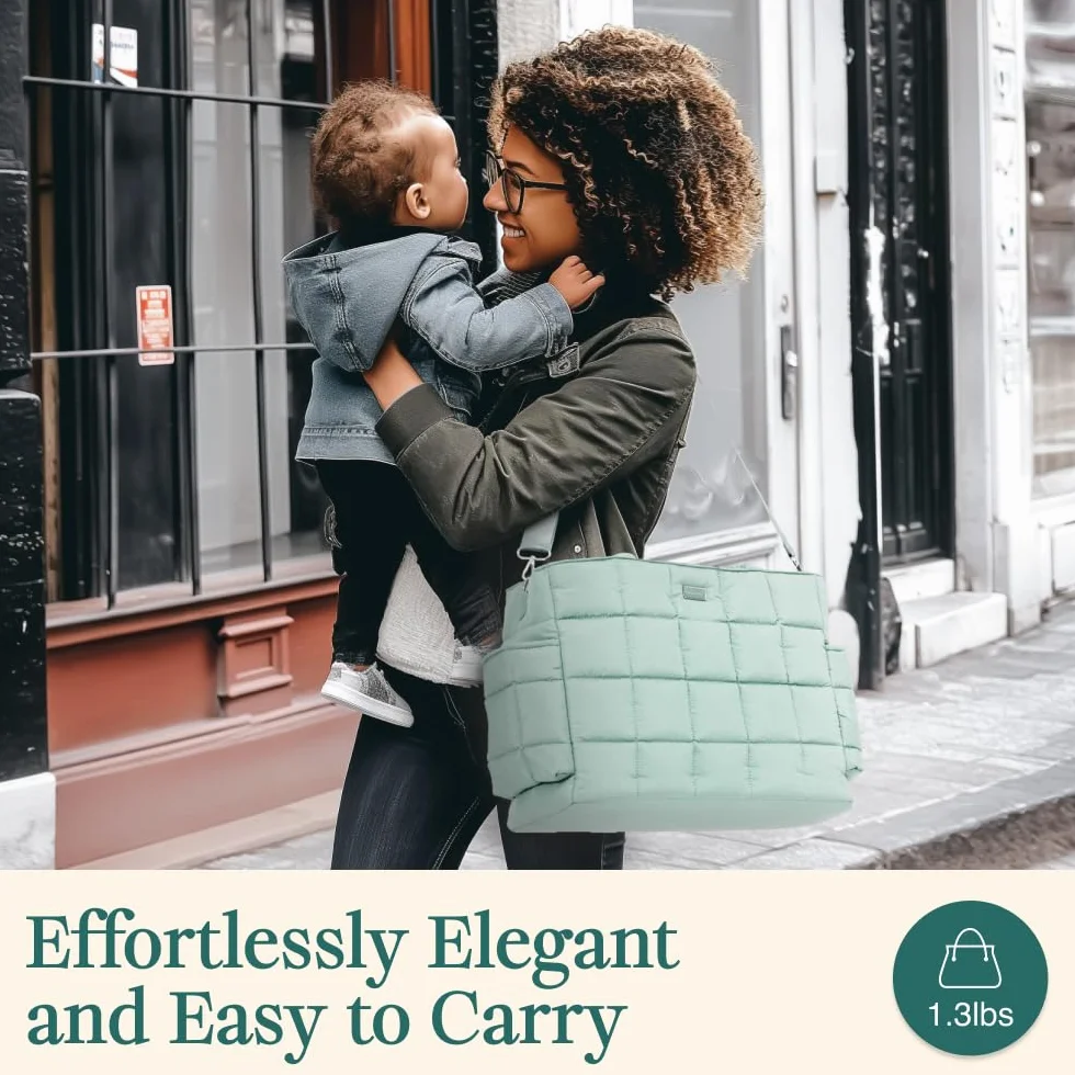 Borsa per pannolini, messenger stile piumino, borsa da viaggio essenziale per bambini, con fasciatoio e tasche isolate, multifunzione