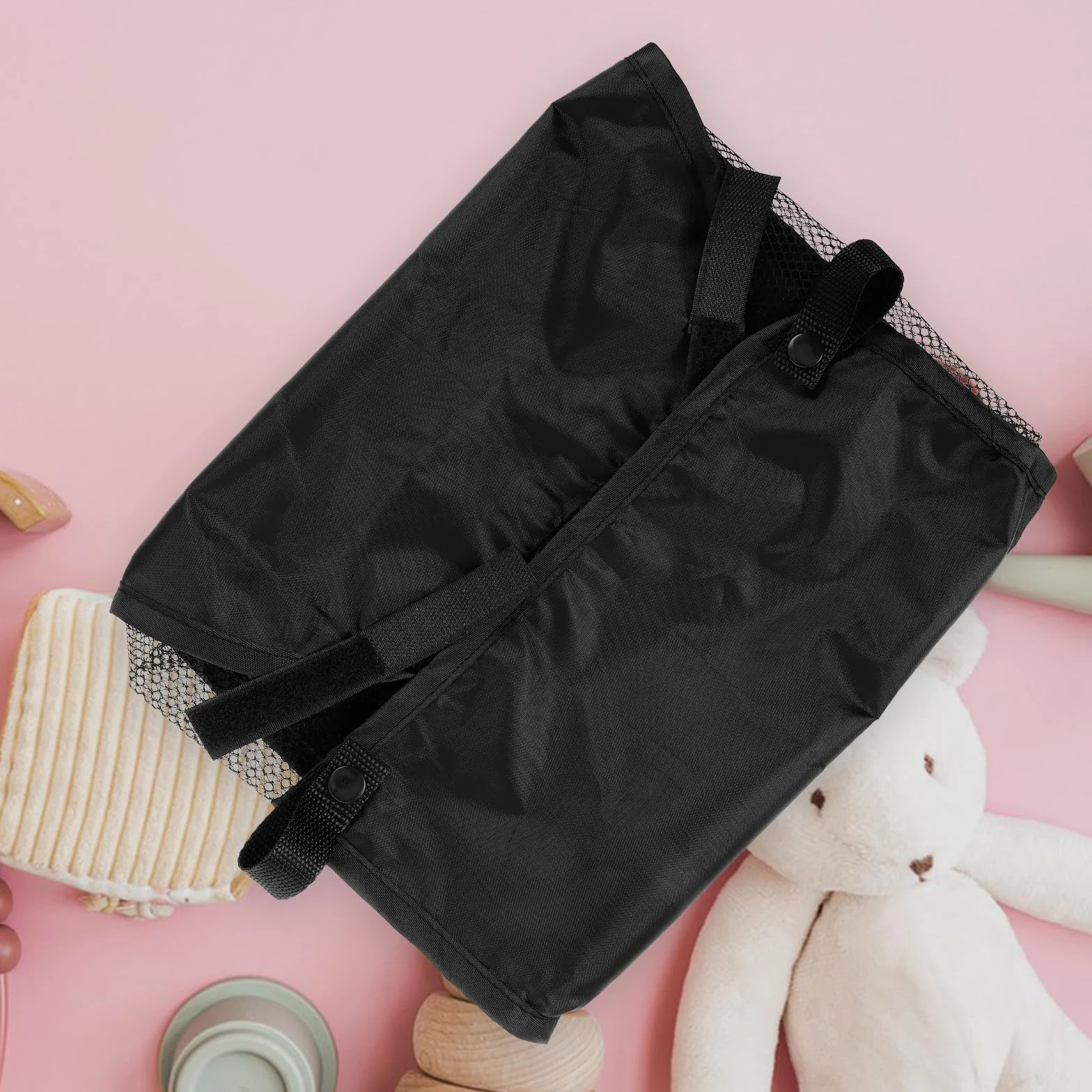 Borsa Piccola per Carrozzina Oxford Nero Struttura Stabile e Grande Capacità, Organizer Sottostante per Carrozzina Leggera per Viaggi e Shopping