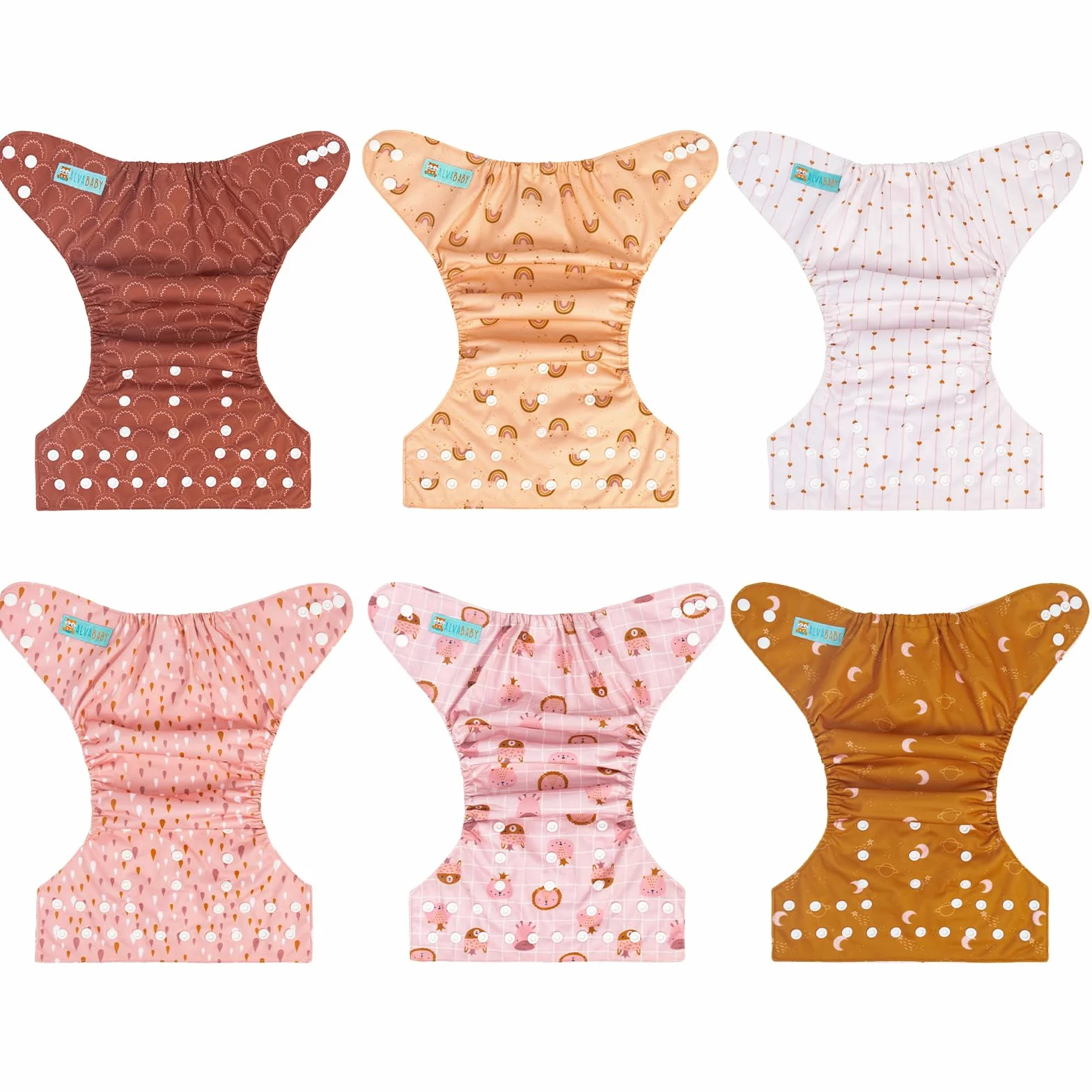 ALVABABY - Pannolini di stoffa per bambini, riutilizzabili, lavabili, 6 pannolini + 12 pannolini di stoffa 6DM104-DE