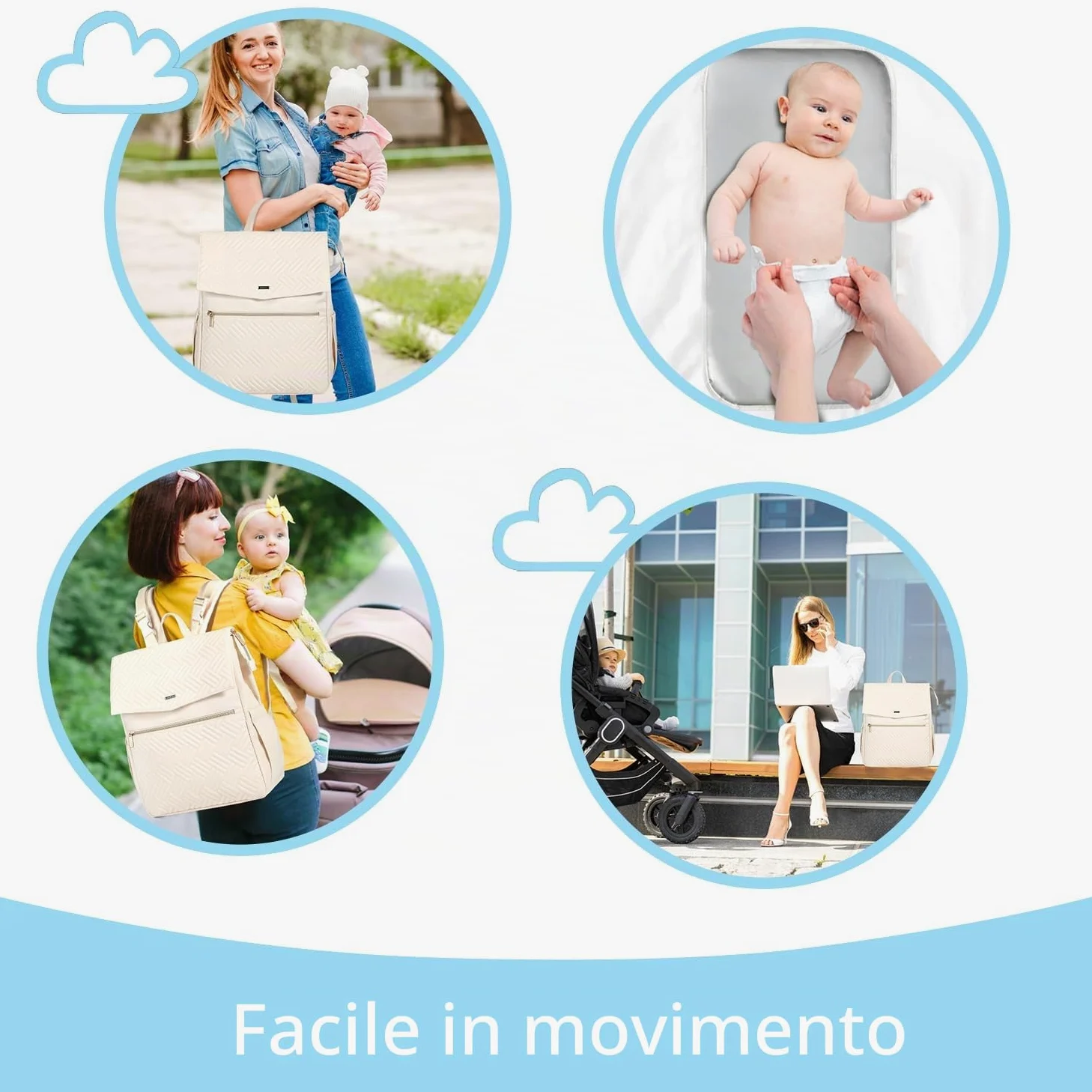 LANDICI Zaino per cambio pannolini, multifunzione, elegante, da viaggio, con tappetino per fasciatoio, cinghie per passeggino, per mamma, papà, ragazzo e ragazze