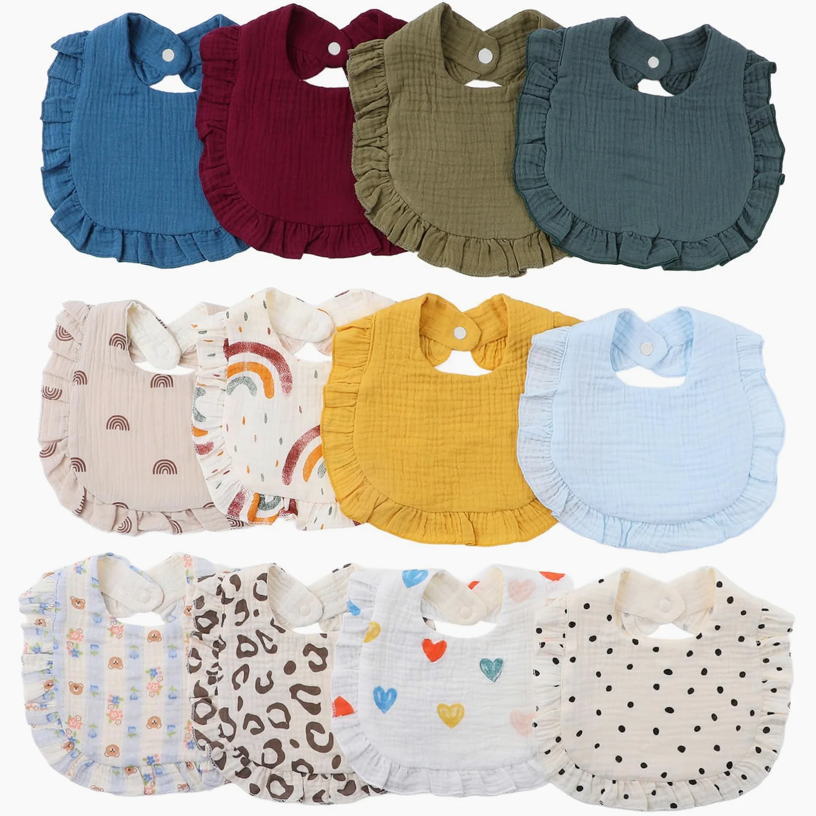 VALICLUD 12pezzi Bavaglini Assorbenti Muslin Per Ragazzo Ragazza Bavaglini Regolabili Con Chiusura Pulsante Per Pappa e Sbavature Unisex Morbido e Assorbente Per Comfort Quotidiano