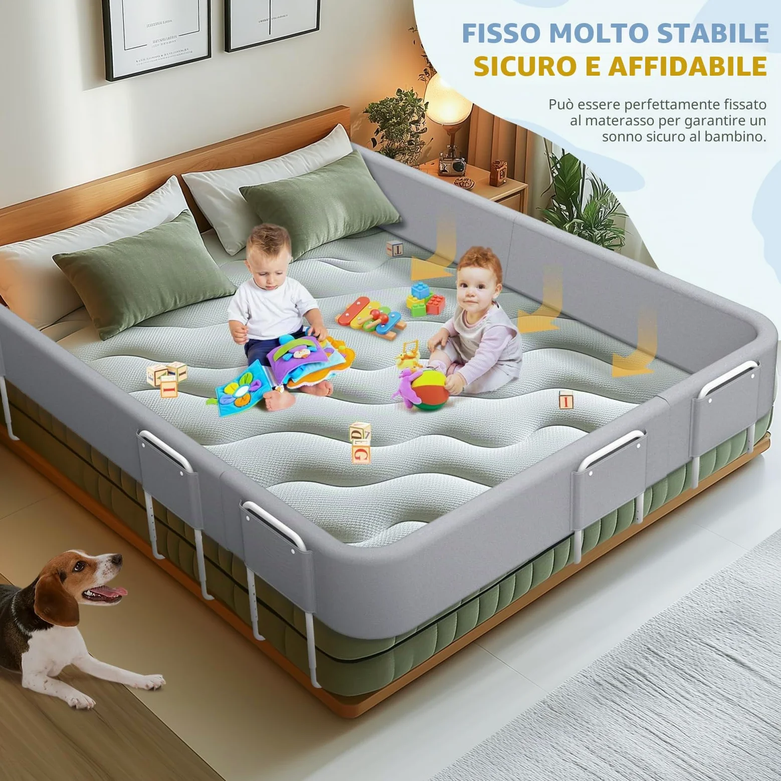 Sponde per letto bambini – Barriera letto sicurezza per bambini, protezione per letto matrimoniale e lettino, altezza regolabile 40-60 cm, rimovibile, portatile, grigio, 200cm