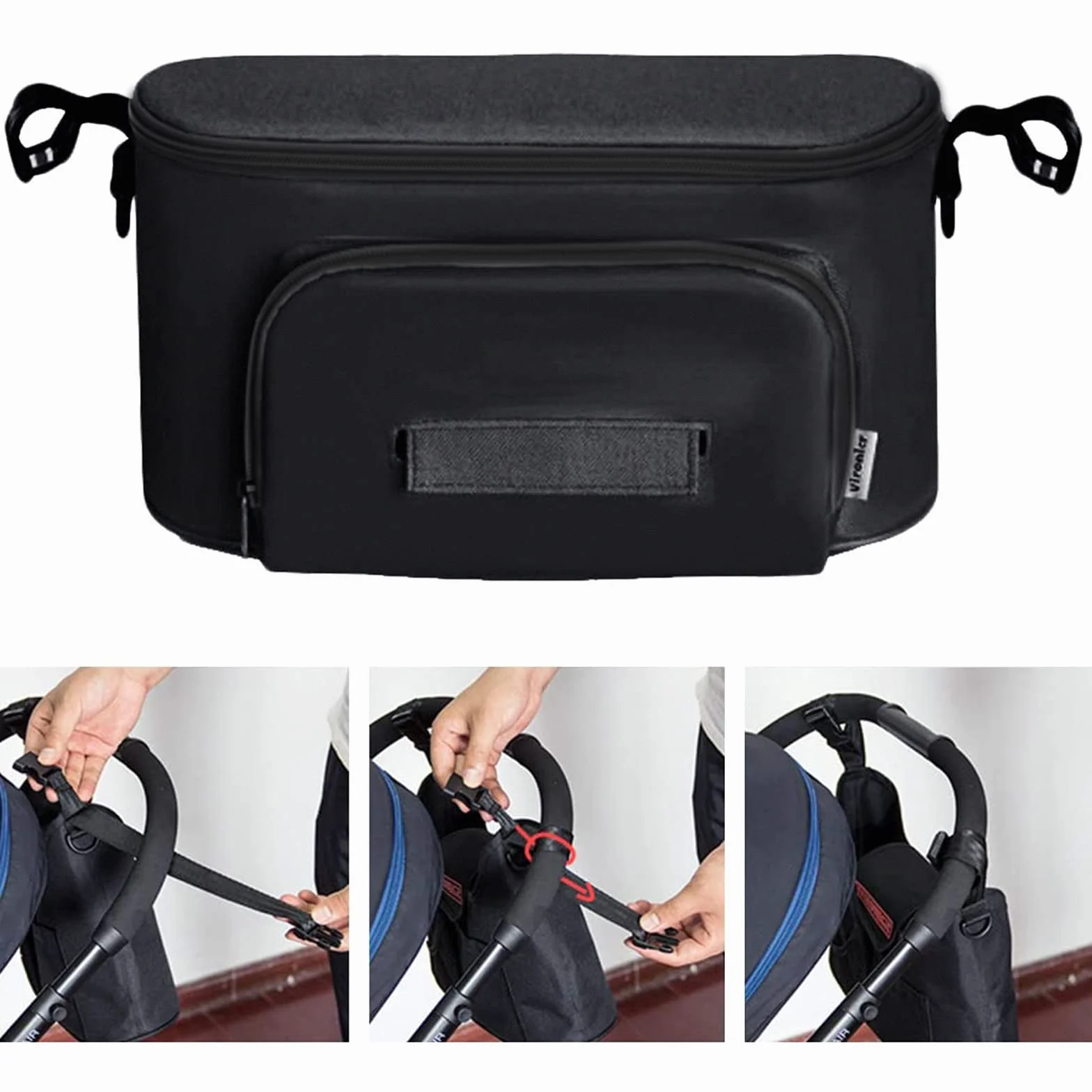 ZONSUSE Borsa multifunzione per neonati, borsa portaoggetti per passeggino, con velcro, impermeabile, universale