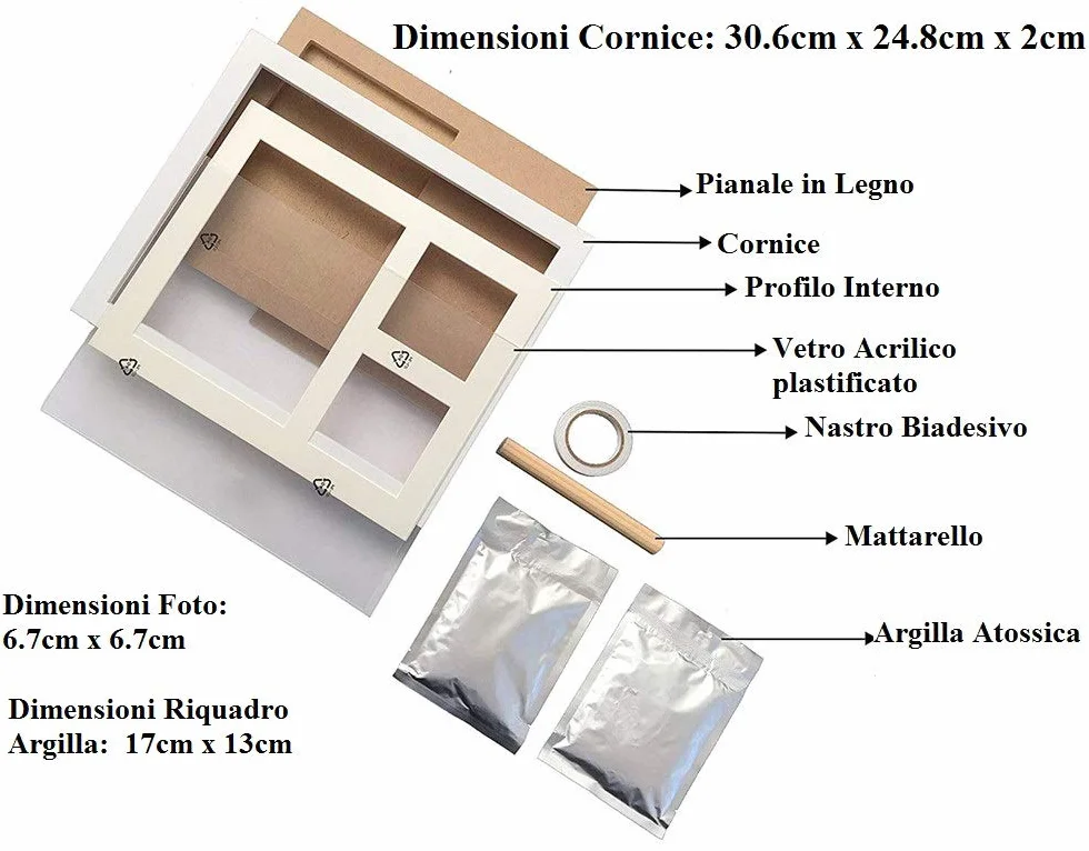 Cornice Impronte Neonato – Kit Impronta Mani e Piedi in Legno, Personalizzabile, Idea Regalo e Bomboniera Battesimo – Ricordo Unico per Neonati (Bianca, 30.6 x 24.8 x 2 cm)