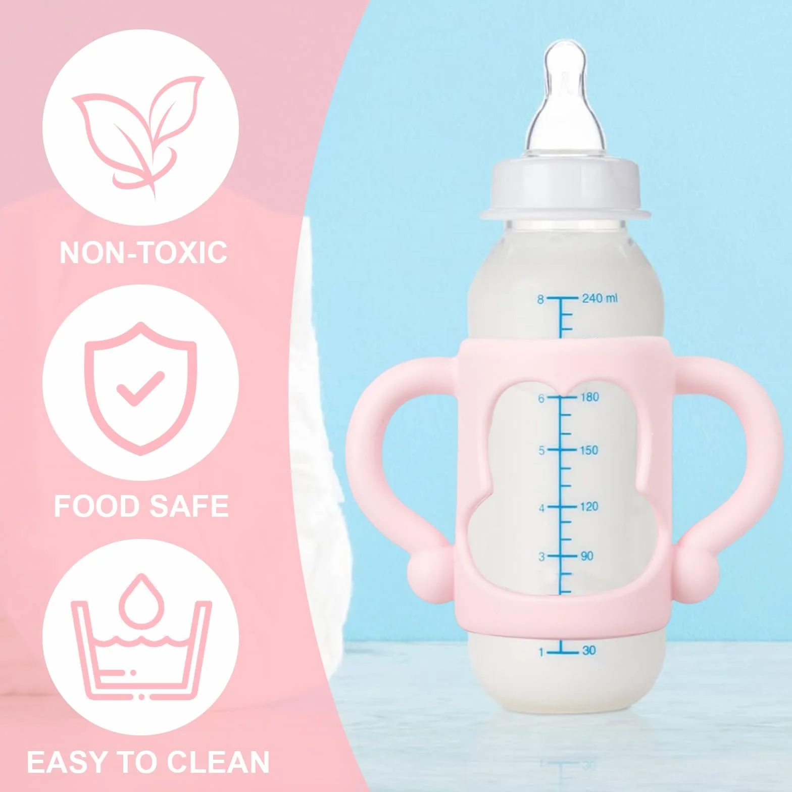 2 Pezzi Manici per Biberon, Maniglia per Bottiglia di Ampio Calibro, Impugnatura per Biberon Silicone, Baby Feeding Portaborraccia, per Biberon con Diametro Esterno Superiore a 5cm, per tenere