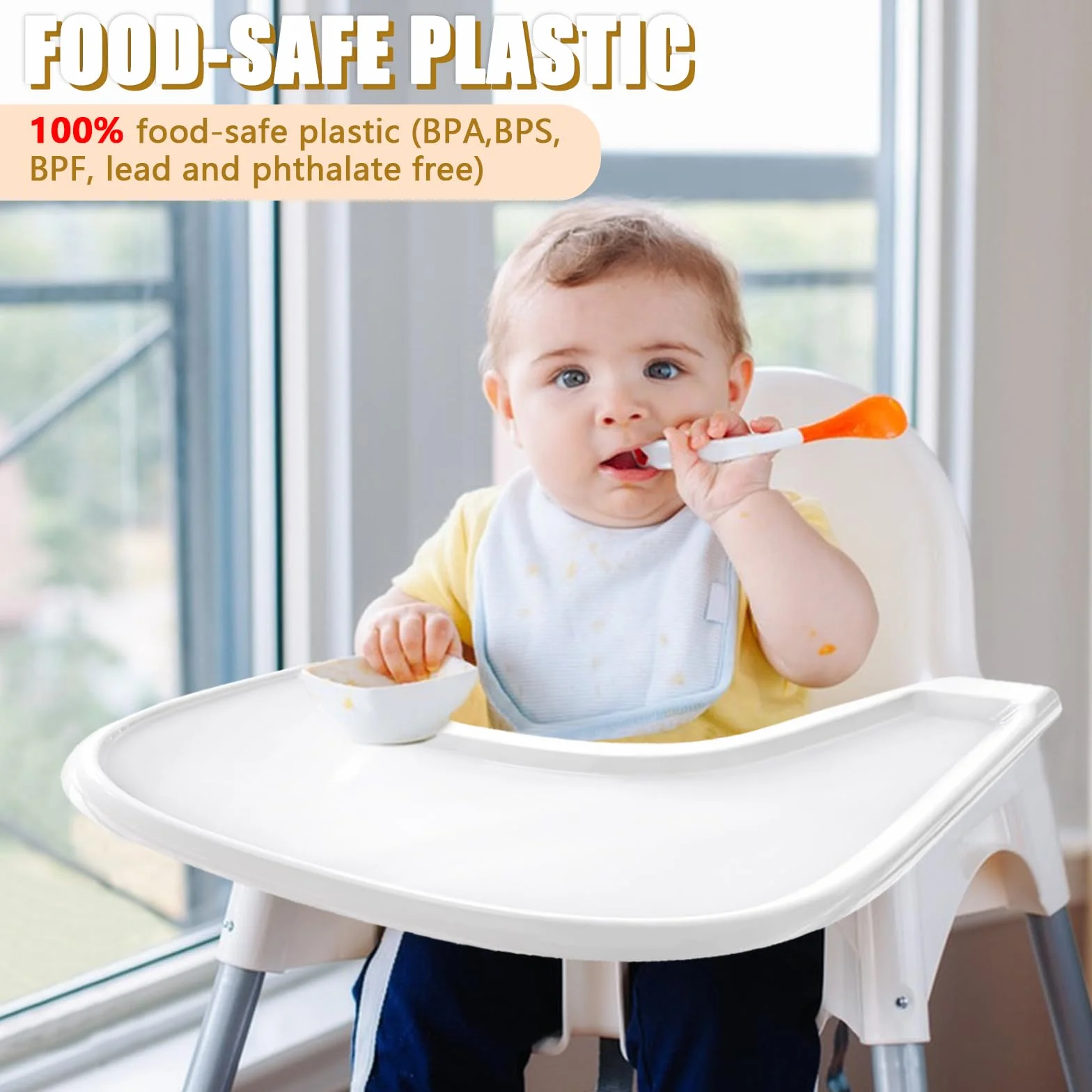 Vassoio per seggiolone compatibile con sedia Stokke Tripp Trapp, con superficie liscia e forte aspirazione, realizzato in plastica per alimenti (senza BPA, BPS, BPF, piombo e ftalati), bianco
