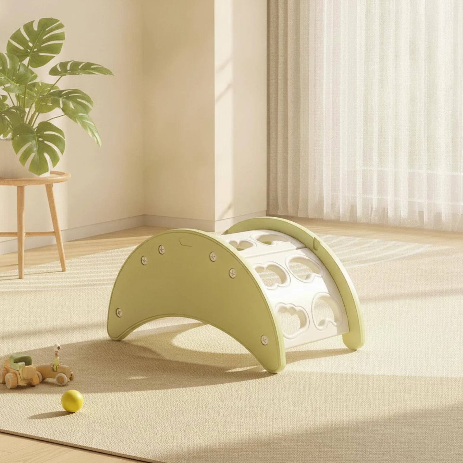 Arco Montessoriano Multifunzionale Dondolo in Legno Sicuro Giocattolo per Neonati, Giallo, style to 6