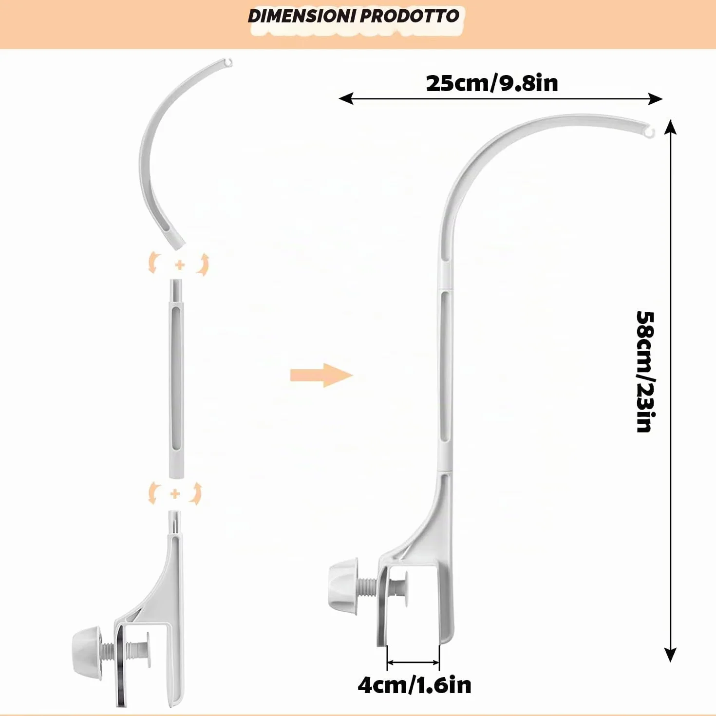 Baby Mobile Holder Supporto Giostrina Supporto Mobile per Bambini a Braccio Supporto Regolabili per Giostrina per Appendere il Giocattolo del Lettino(Carillon e Giocattoli Non Inclusi)