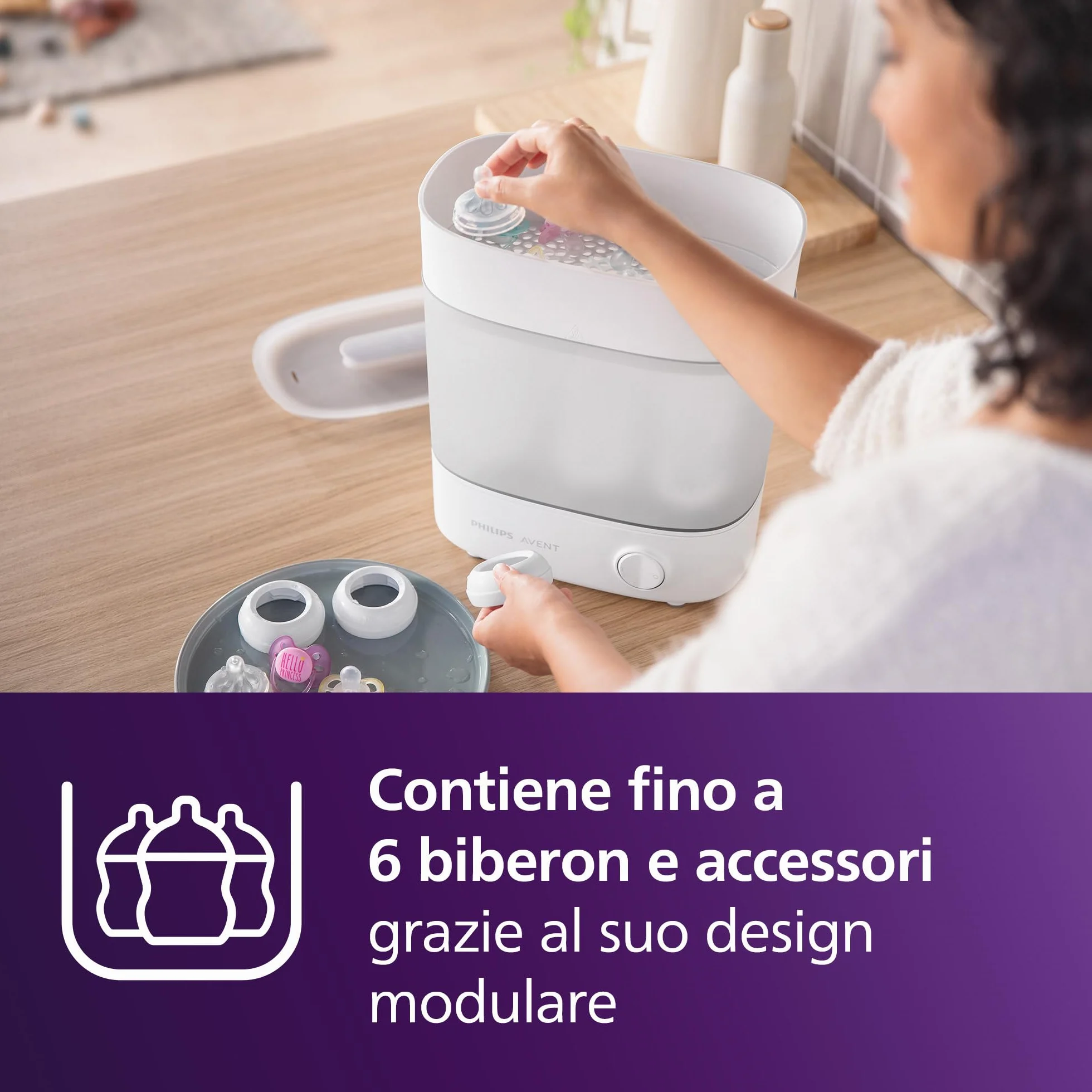 Philips Avent Esterilizador De Botellas Eléctrico A Vapor Para Hasta 6 Biberones, Tetinas Y Accesorios, Diseño Modular, Color Blanco SCF291/00